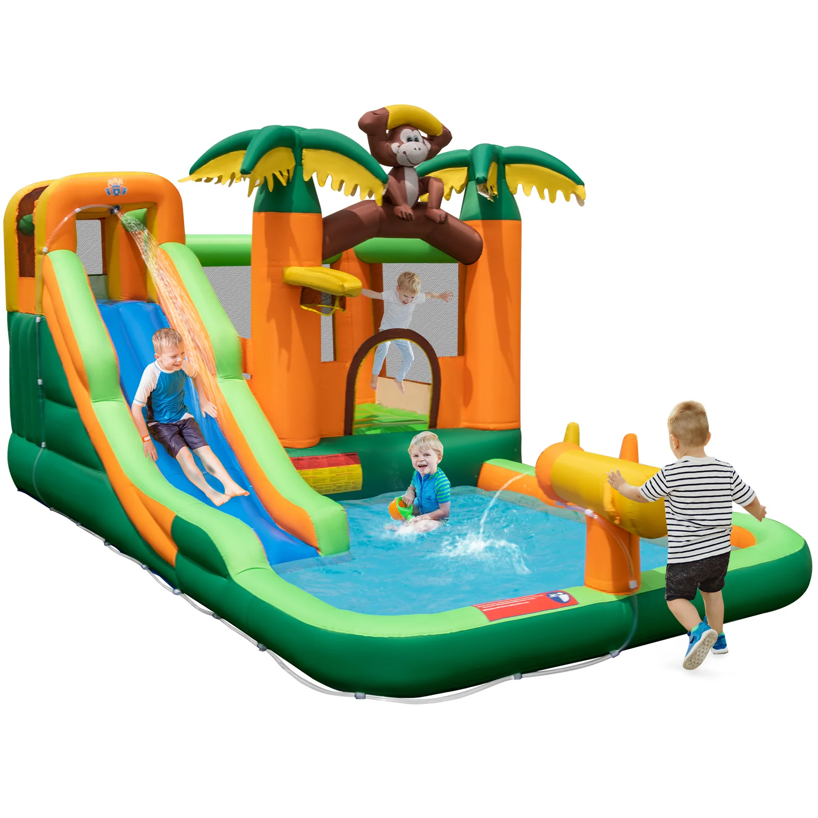 6-in-1 Monkey Themed Inflatable Water Slide Park with Slide and Splash Pool without Blower - Image 6