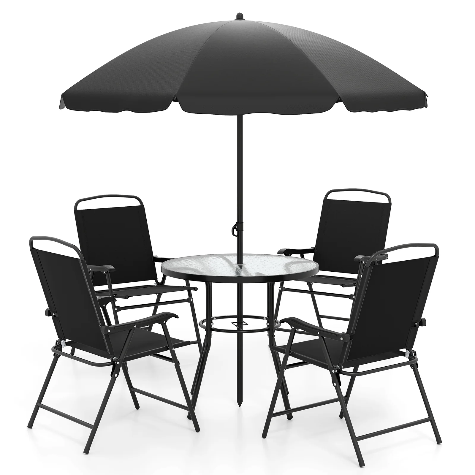 6 Pieces Patio Dining Set with Umbrella Outdoor Table and Chairs Set