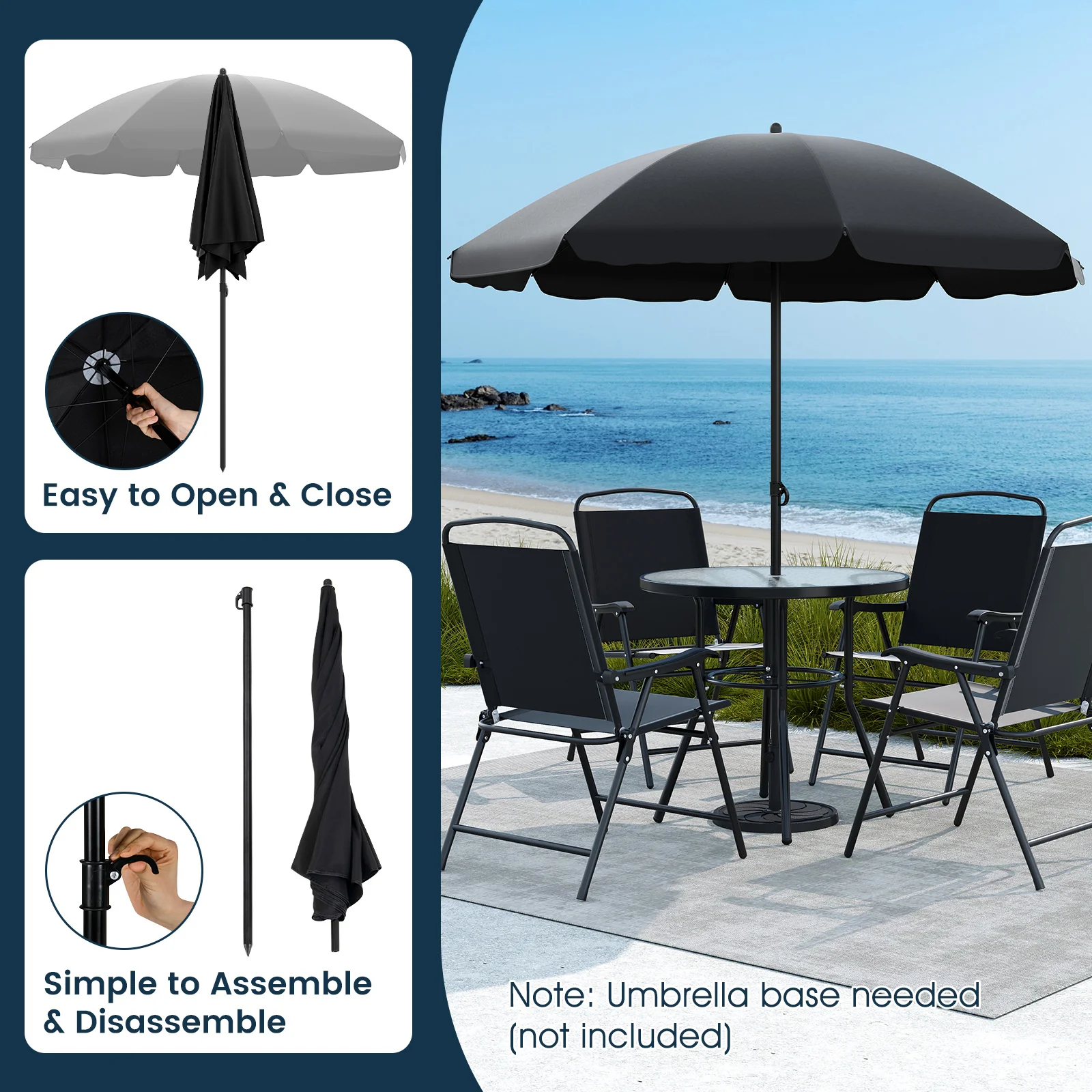 6 Pieces Patio Dining Set with Umbrella Outdoor Table and Chairs Set - Image 10