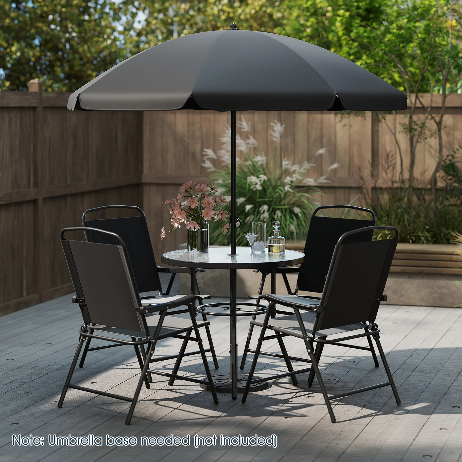 6 Pieces Patio Dining Set with Umbrella Outdoor Table and Chairs Set - Image 2