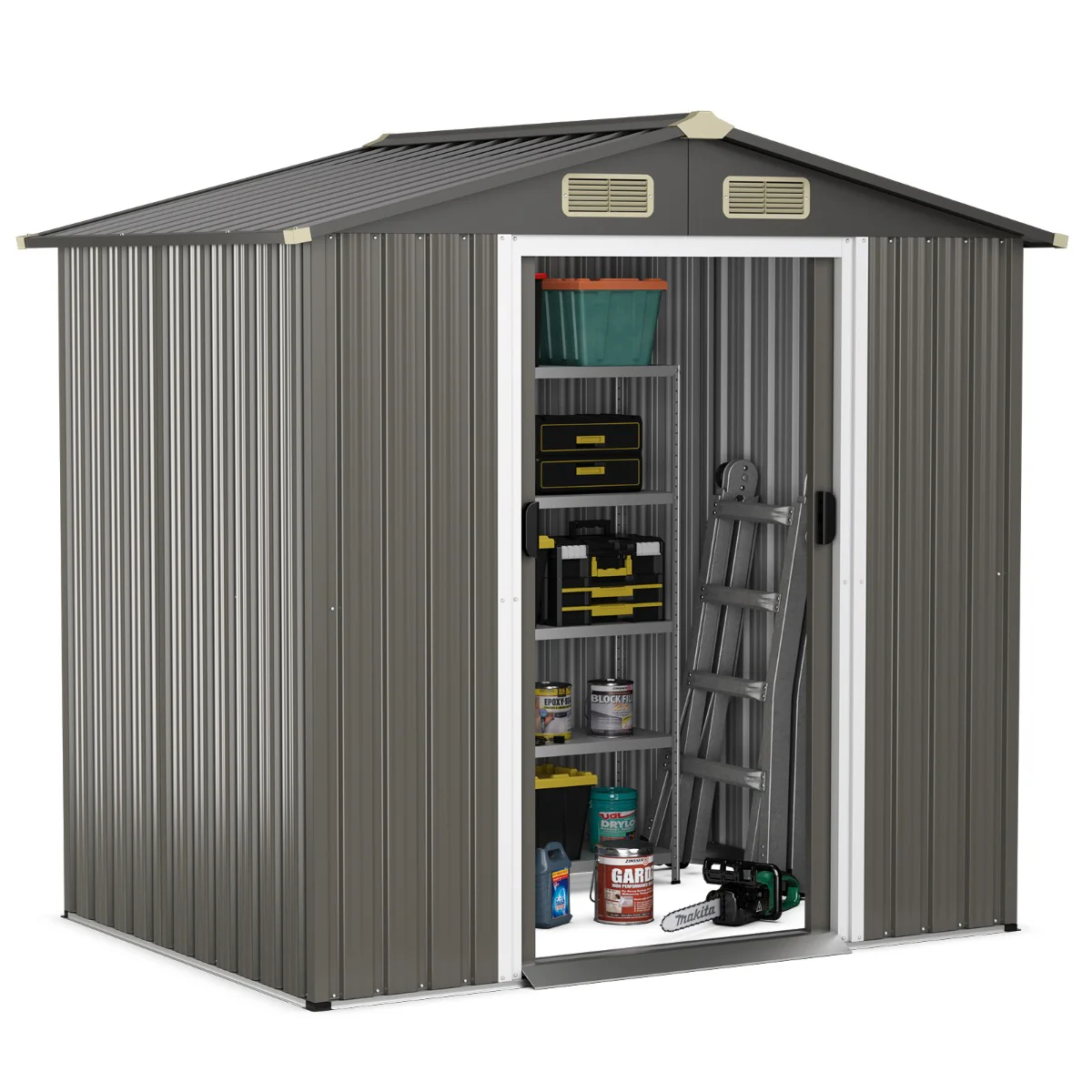 6 X 4 Feet Outdoor Metal Storage Shed With Ventilation Sliding Doors-Grey