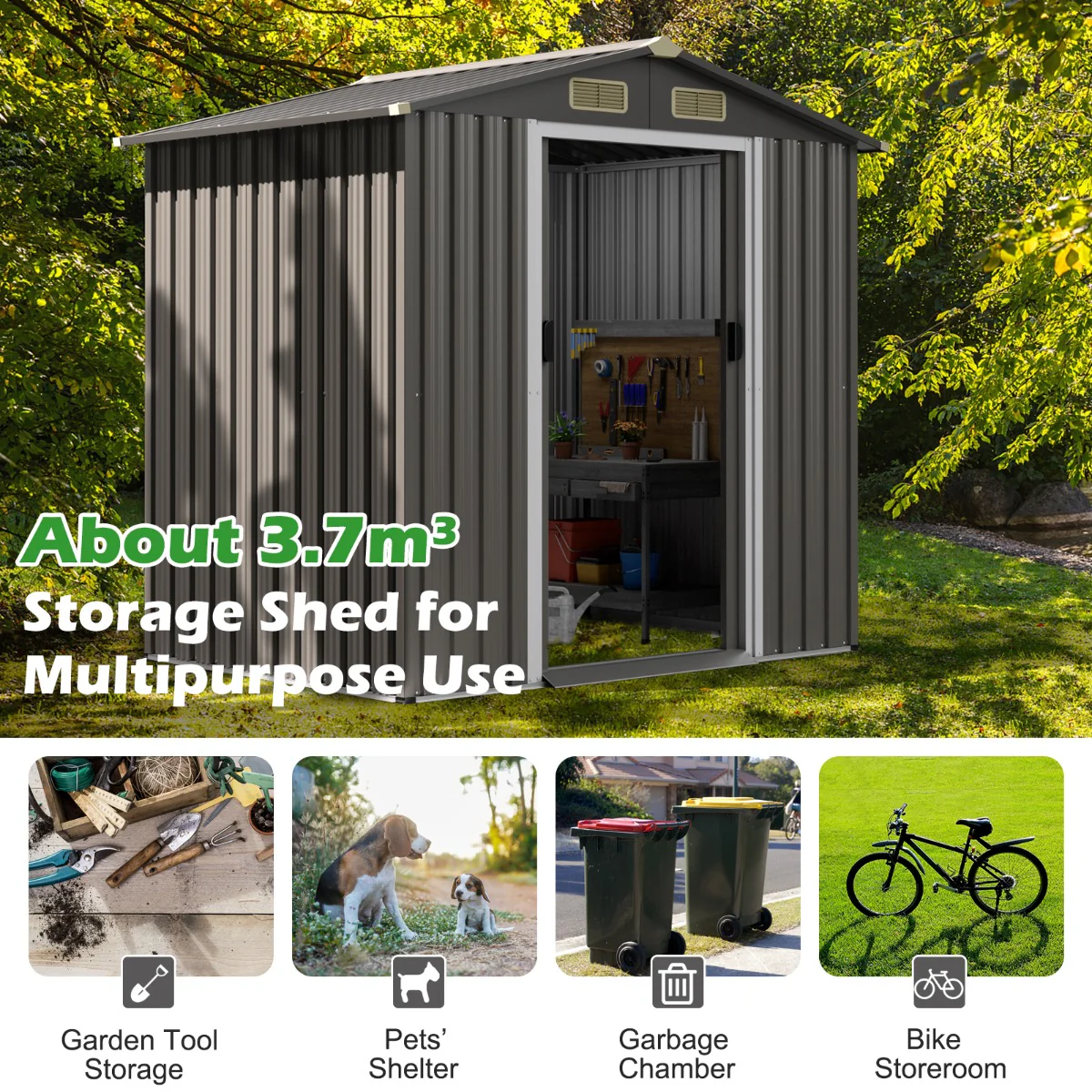 6 X 4 Feet Outdoor Metal Storage Shed With Ventilation Sliding Doors-Grey - Image 10
