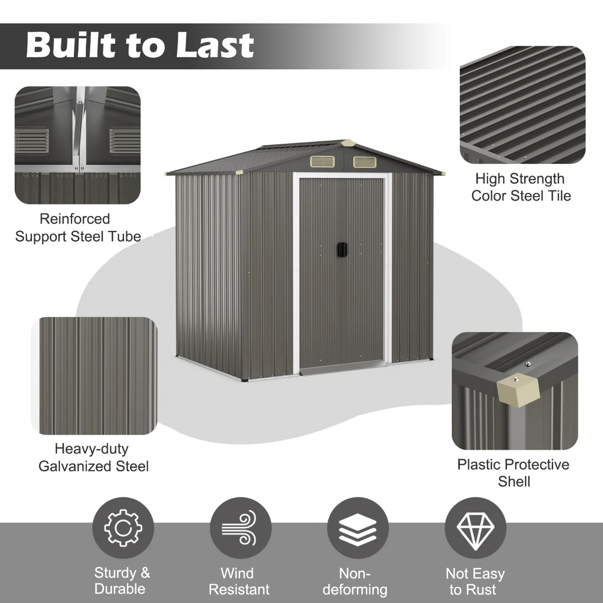 6 X 4 Feet Outdoor Metal Storage Shed With Ventilation Sliding Doors-Grey - Image 6