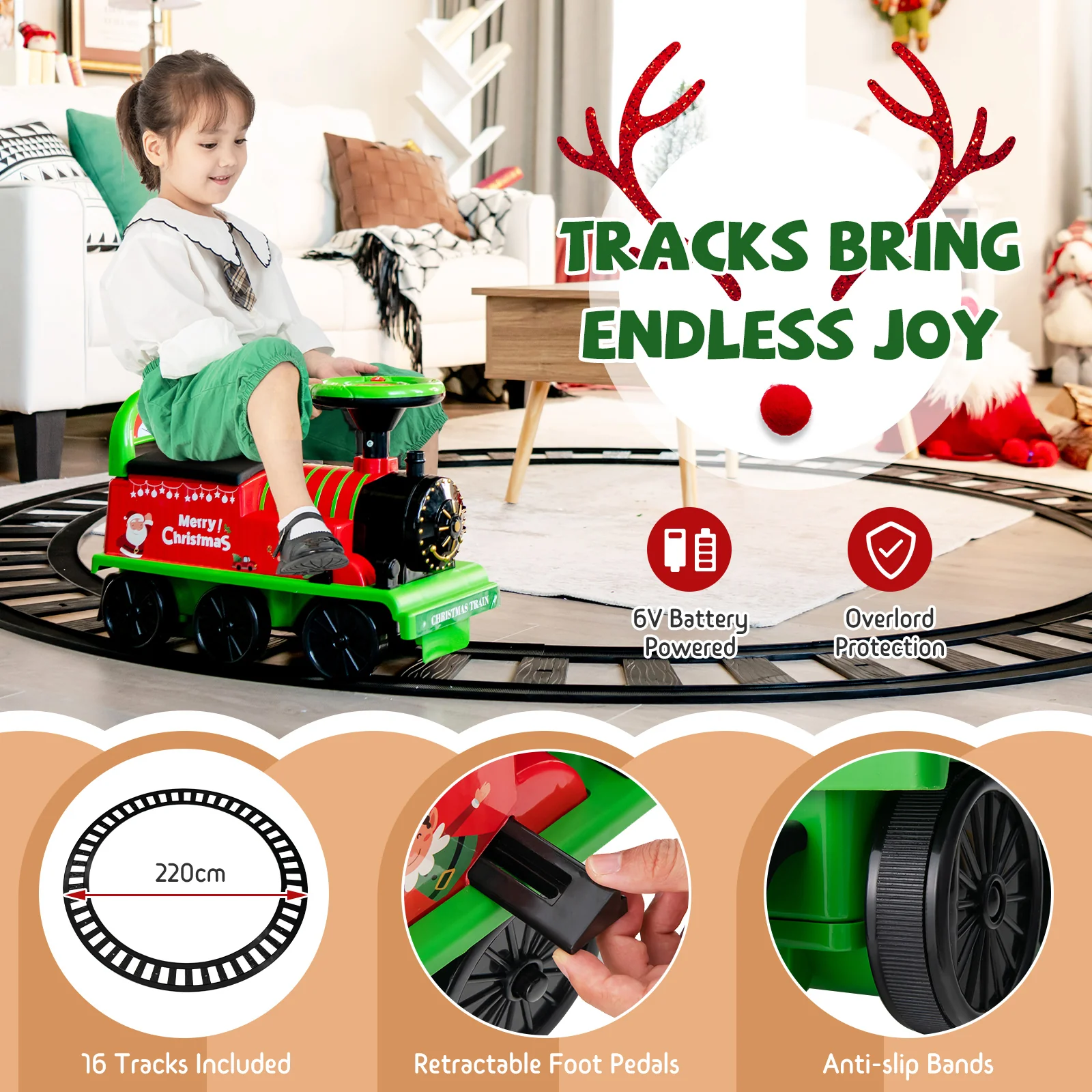 6V Battery Powered Electric Ride On Car for Boys Girls Ages 3+ Years-Green - Image 8