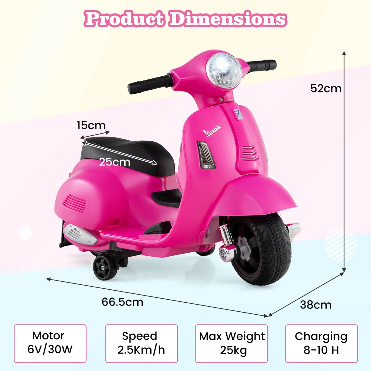 6V Kids Ride on Motorcycle with Training Wheels and Headlight - Vespa Scooter for 18-36 Months - Image 3
