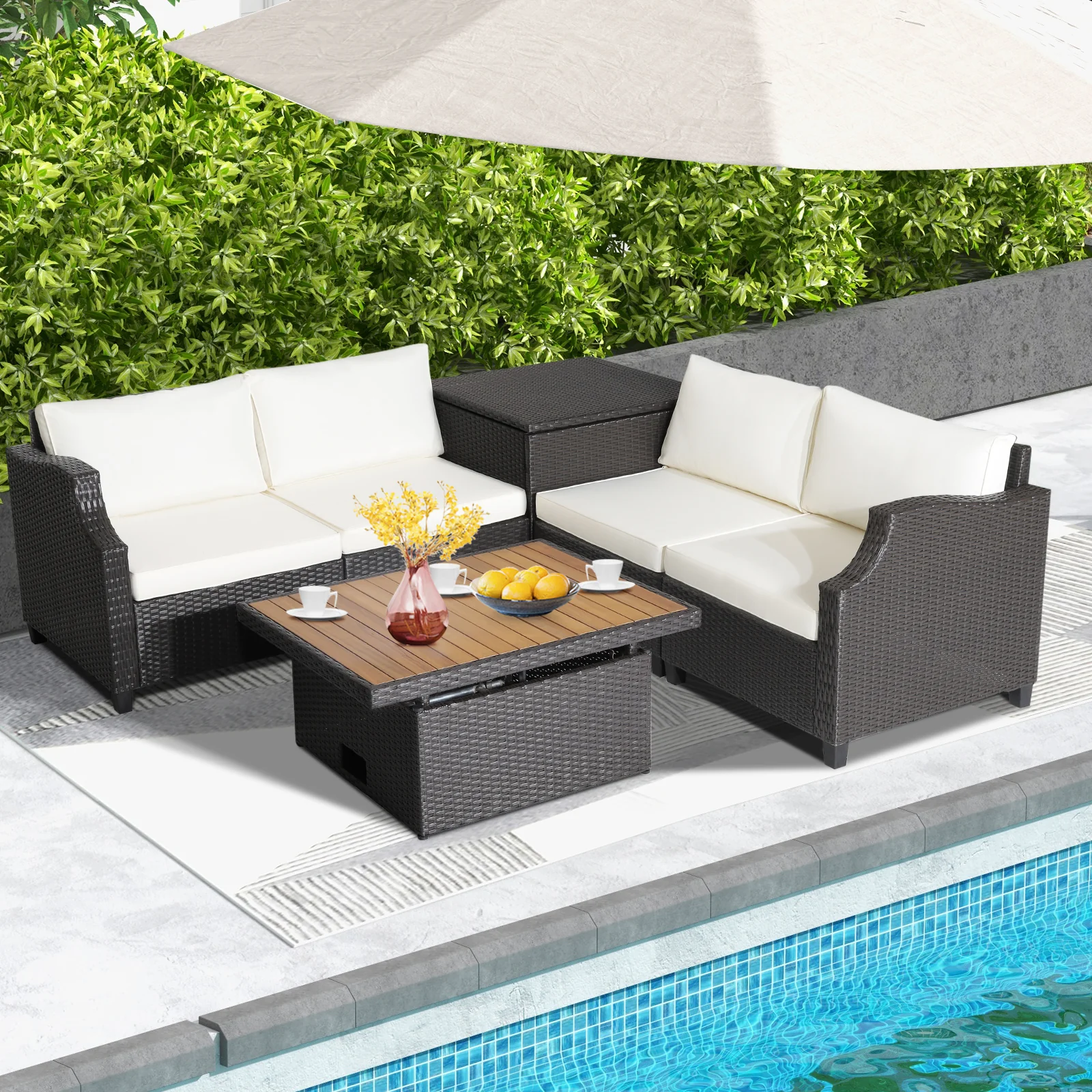 7 Pieces Patio Outdoor Hand-Woven PE Wicker Furniture Set-Off White - Image 3