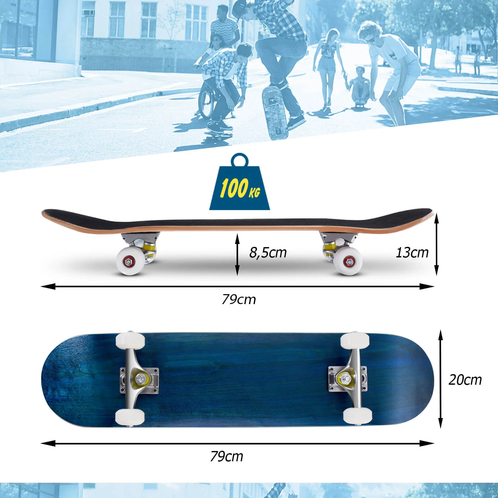 79cm Skateboard Complete Cruiser Standard for Children-Blue - Image 5
