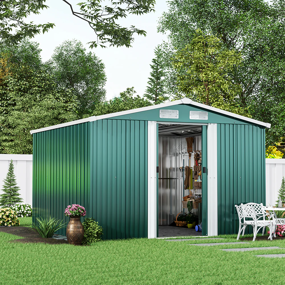 8*8FT/10*8FT Metal Garden Storage Shed with Sliding Door - Image 2