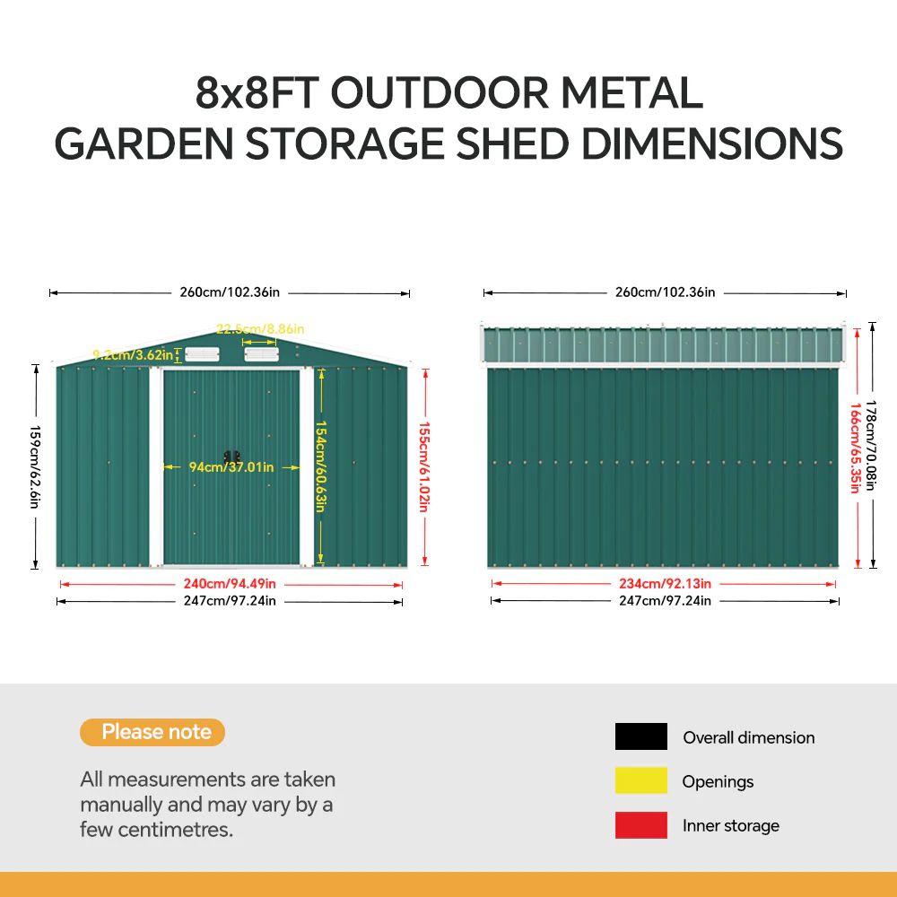 8*8FT/10*8FT Metal Garden Storage Shed with Sliding Door - Image 7