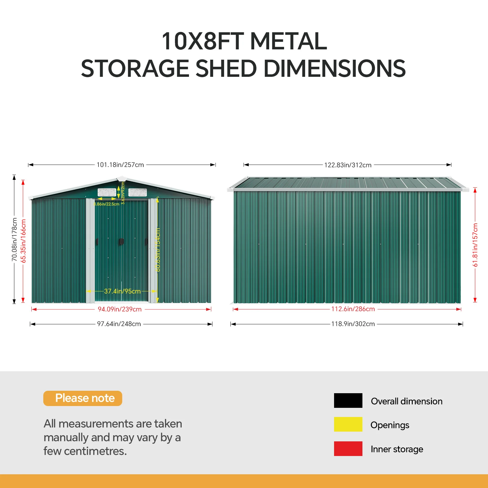 8*8FT/10*8FT Metal Garden Storage Shed with Sliding Door - Image 8