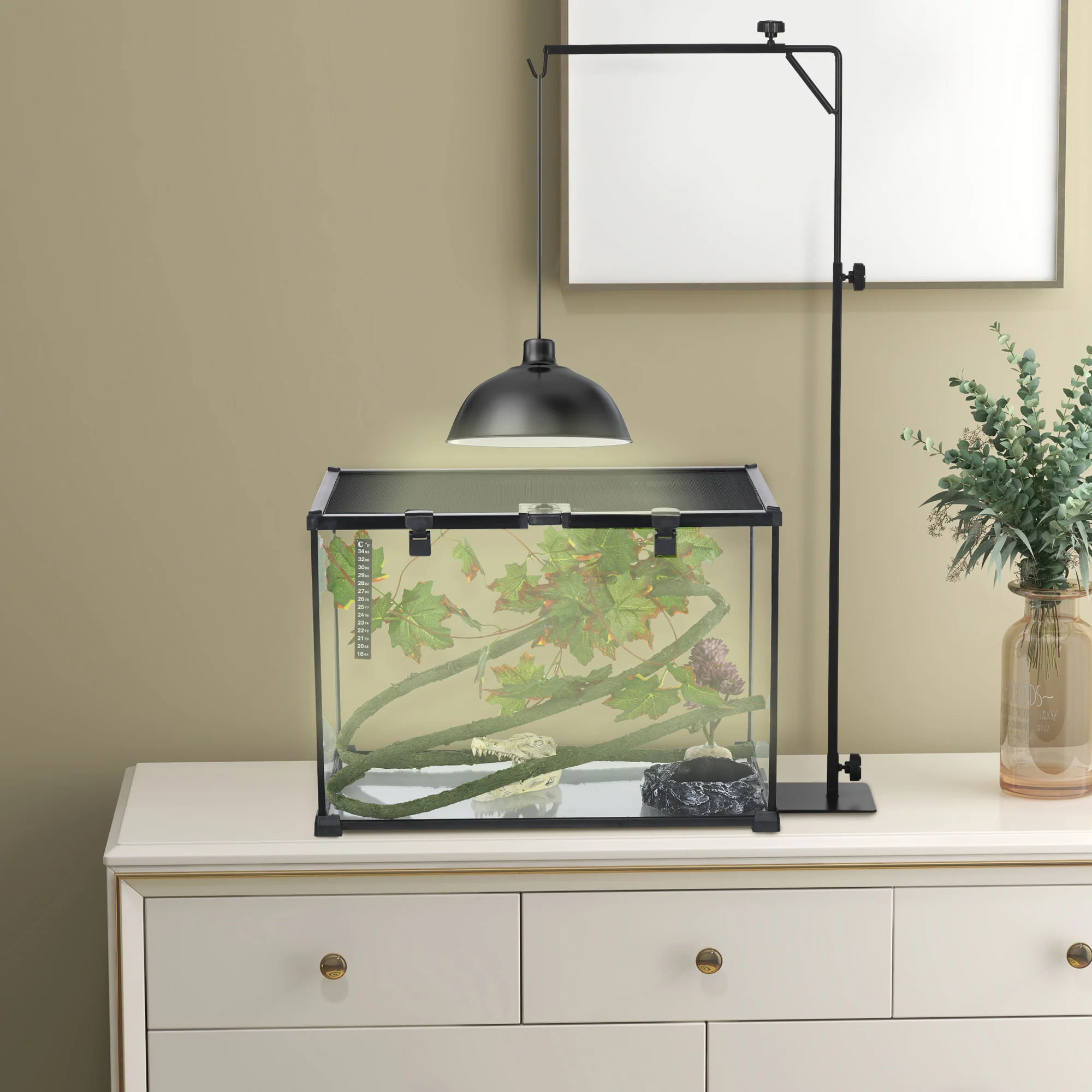 86-129Hcm PawHut Reptile Lamp Stand, Adjustable Lamp Holder w/ Base, Hook - Image 2