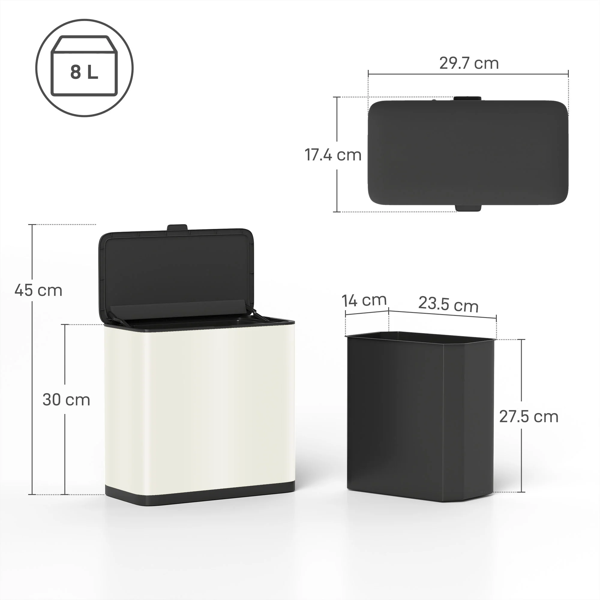 8L Hanging Kitchen Bin, Rubbish Bin W/ Stay-Open Lid For Under Sink - Image 5