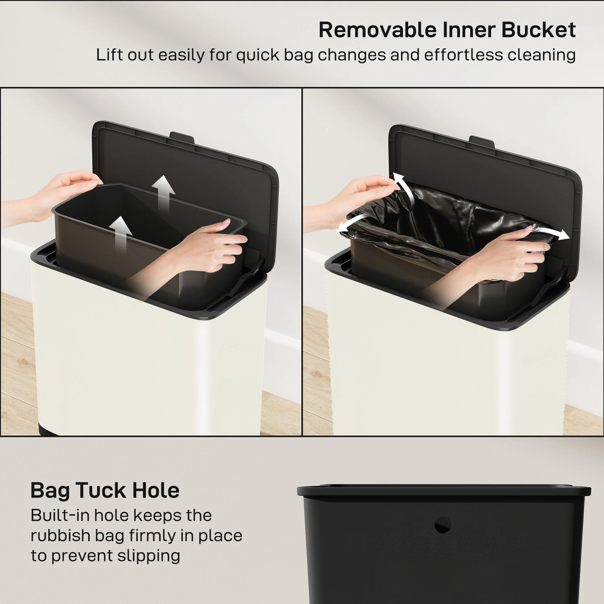 8L Hanging Kitchen Bin, Rubbish Bin W/ Stay-Open Lid For Under Sink - Image 6