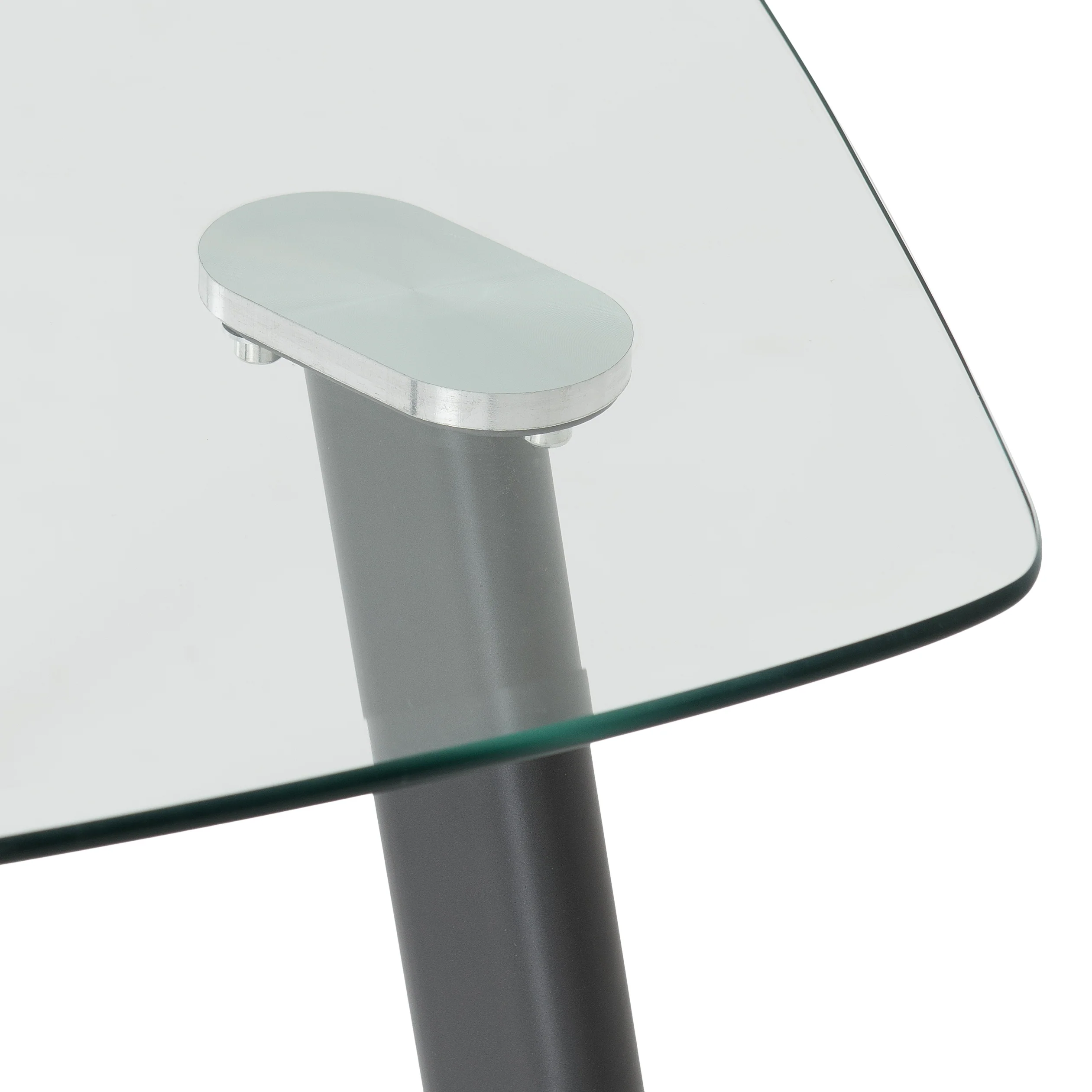 Abbey Dining Set With 4 Chairs - Clear Glass Table And Grey PU Chairs - Image 4