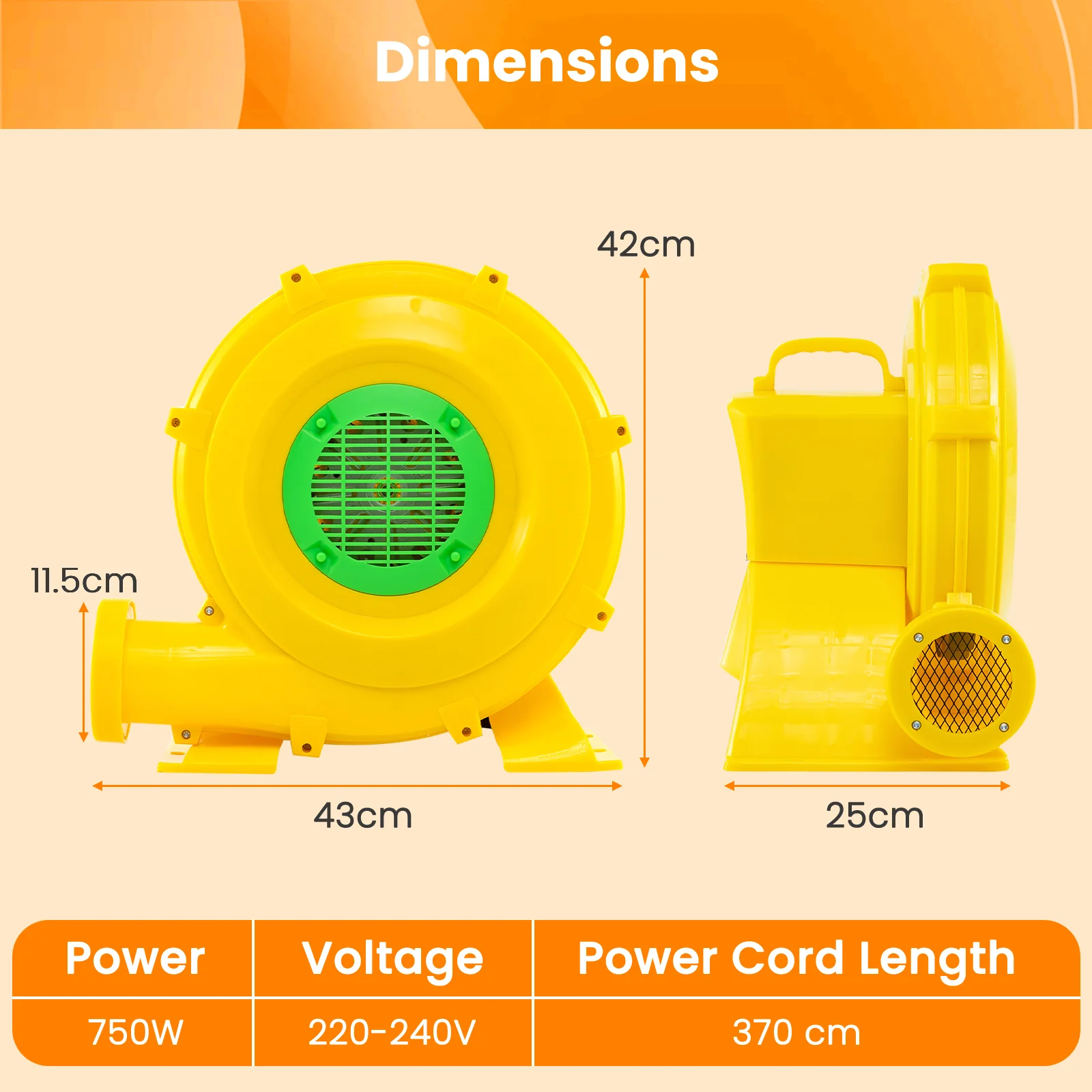 Air Blower 750W Air Pump Fan With Convenient Handle And Ground Stakes - Image 4