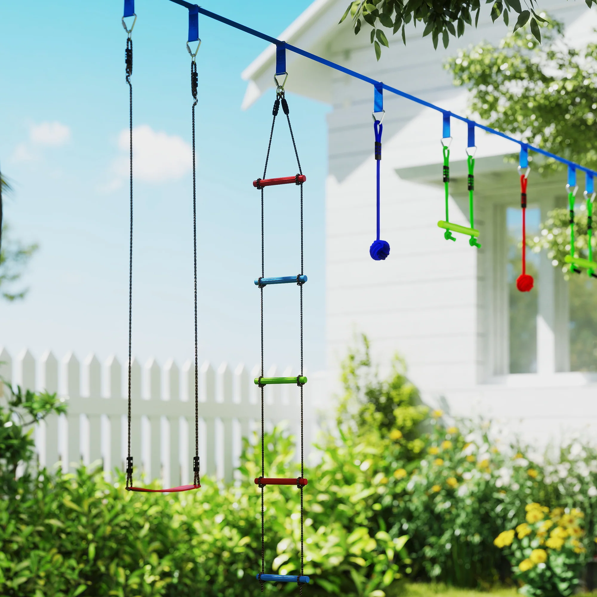 AIYAPLAY 10 Piece Zip Line Kit for Kids, for Outdoor Garden, Multicolour - Image 9