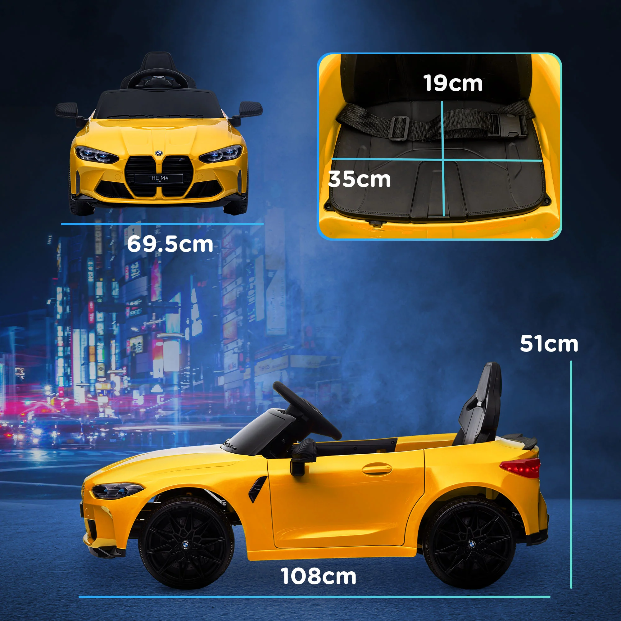 AIYAPLAY 12V Yellow BMW M4 Licensed Kids Electric Car W/ Remote, Suspension - Image 13