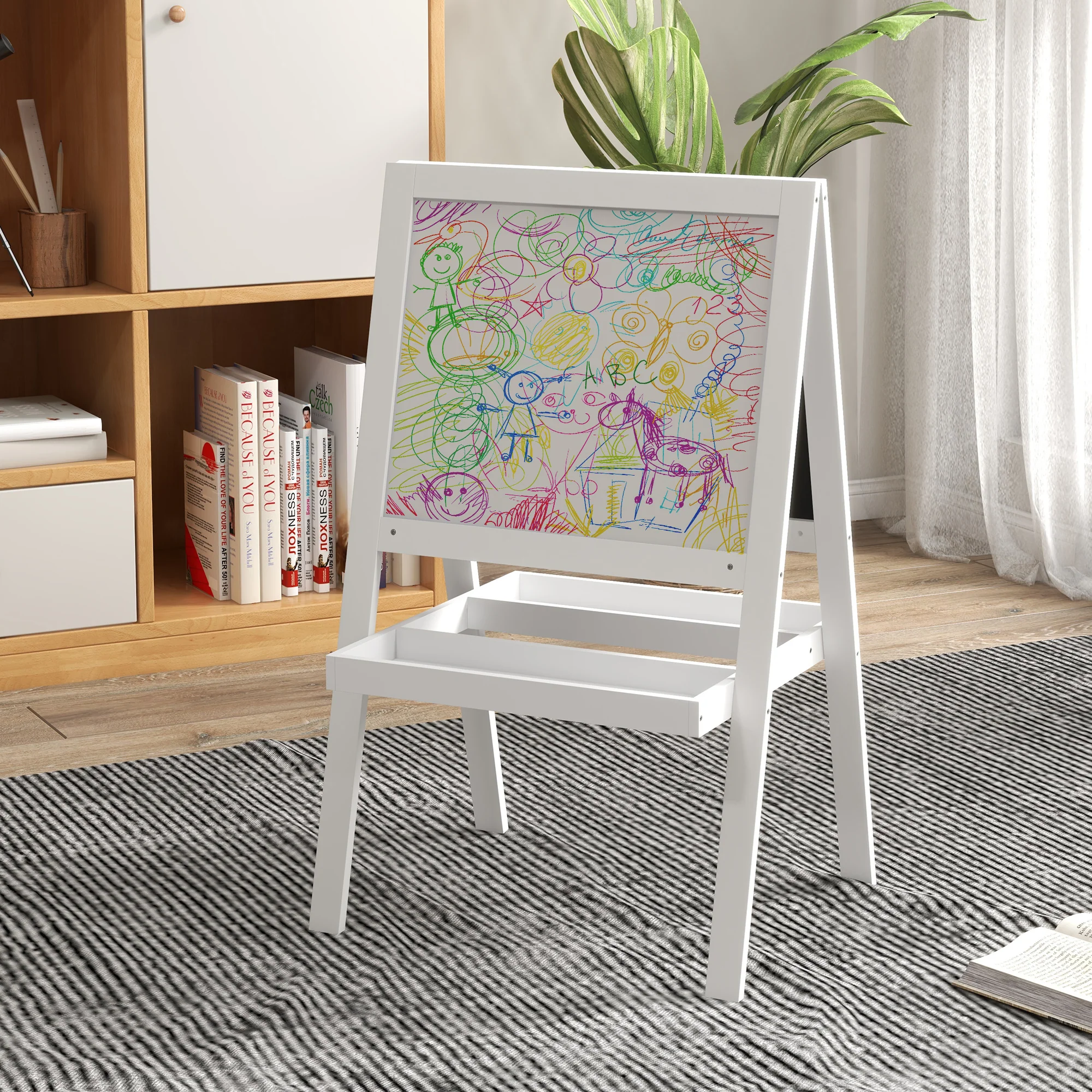 AIYAPLAY 2-in-1 Double-Sided Easel For Kids, With Storage Shelf- Blue - Image 7