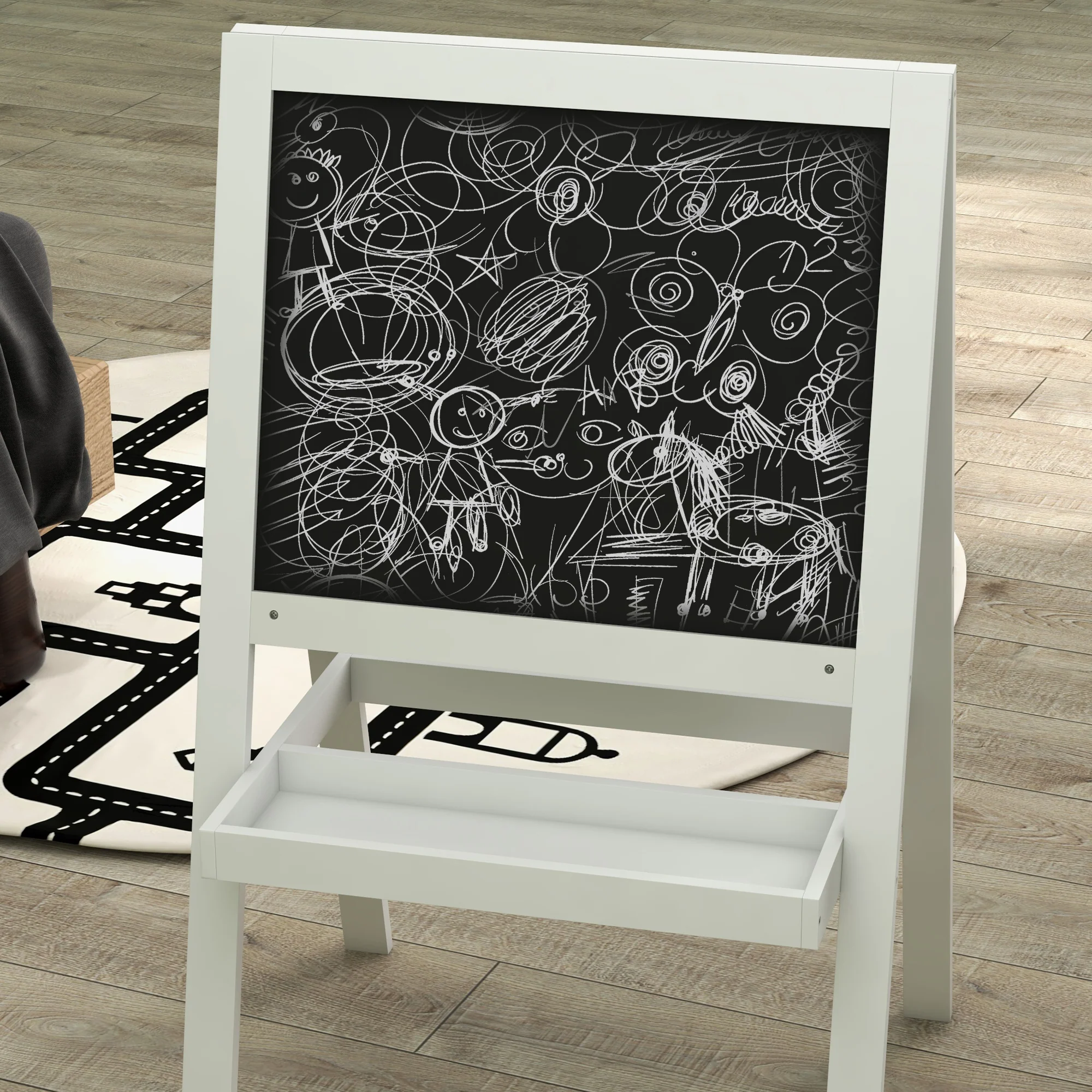 AIYAPLAY 2-in-1 Double-Sided Easel For Kids, With Storage Shelf- Blue - Image 9
