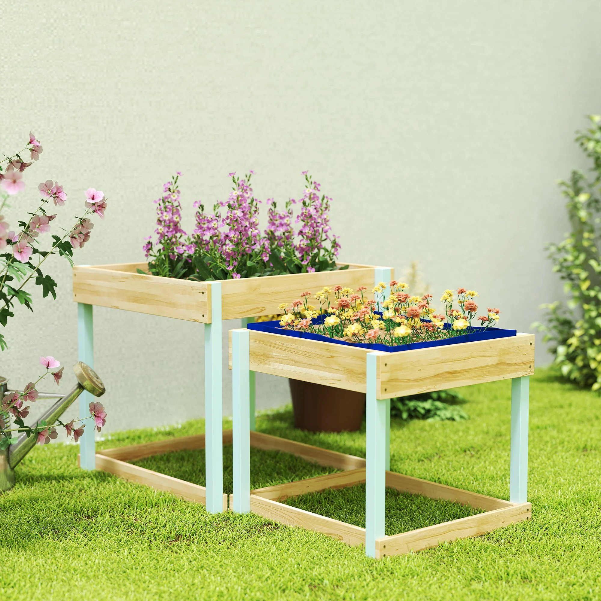 AIYAPLAY 2 PCS Wooden Sandpits, Sand And Water Play Tables With Bottom Liner - Image 7