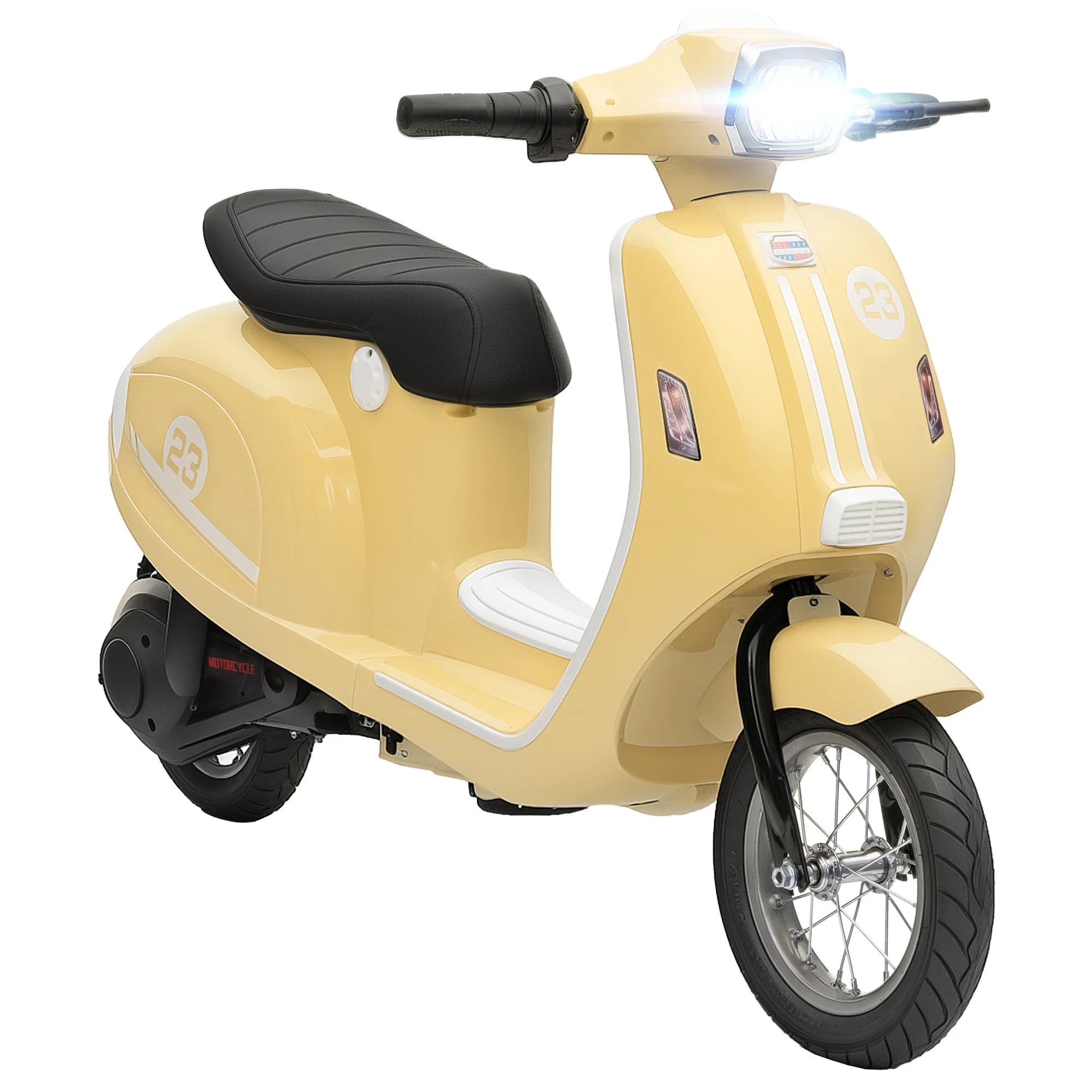 AIYAPLAY 24V Battery Powered Ride On Motorcycle With Manual Throttle, Beige