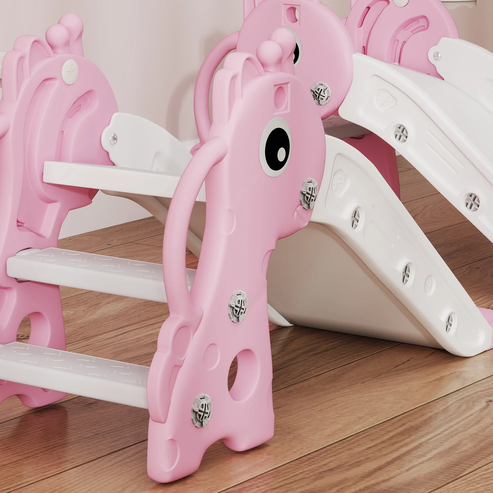 AIYAPLAY 3 in 1 Kids Slide with Climber, Basketball Hoop and Ball, Pink - Image 8