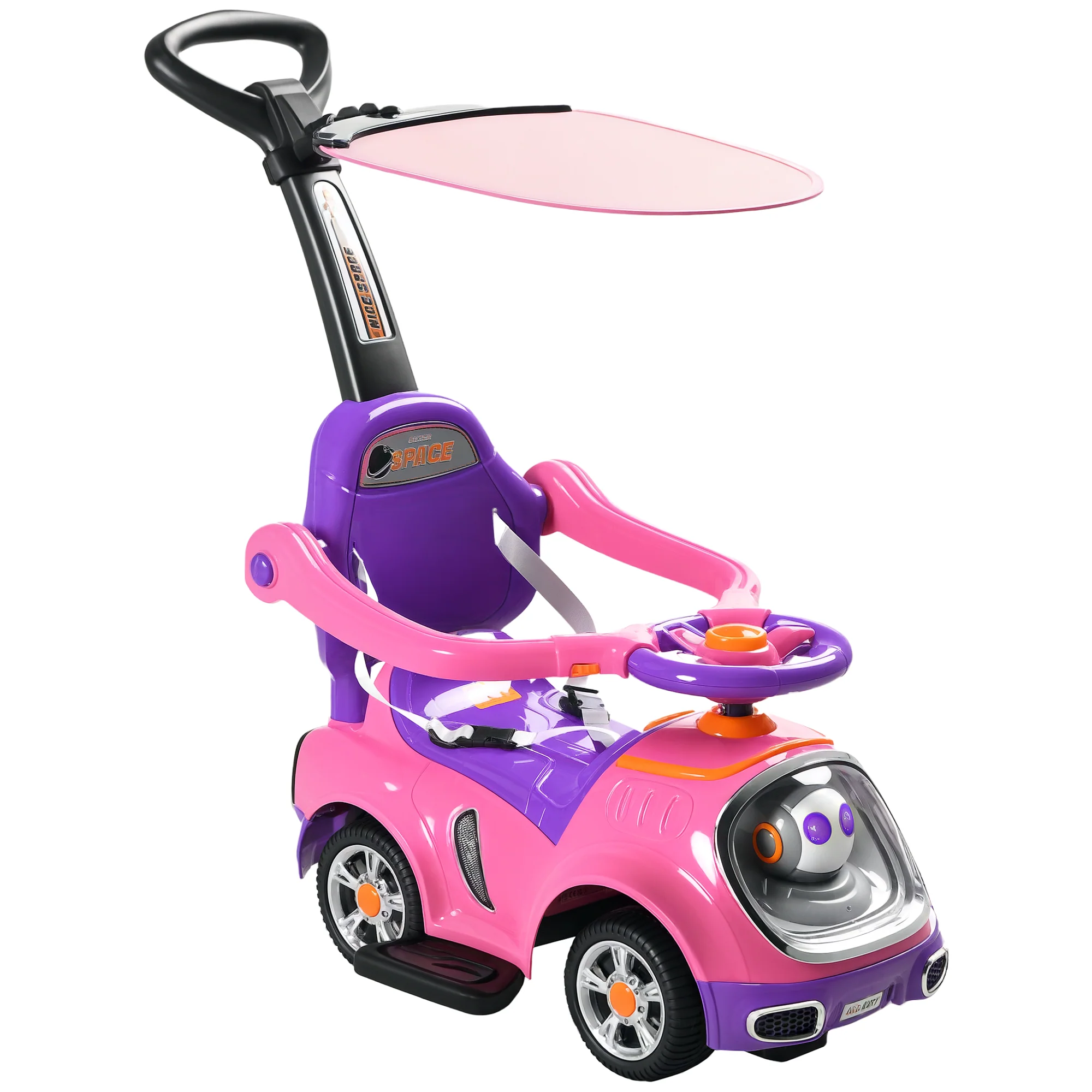 AIYAPLAY 3 In 1 Ride On Push Car, Cartoon Robot Foot To Floor Slider - Pink - Image 2