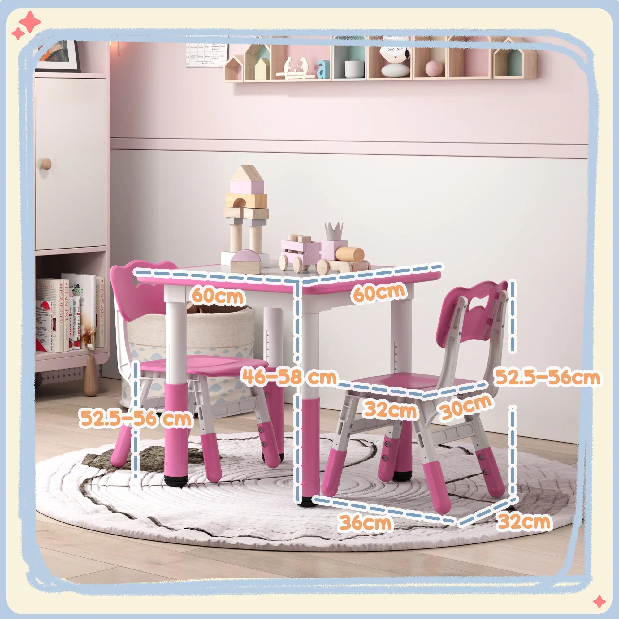 AIYAPLAY 3 Pcs Height Adjustable Kids Table And Chair Set For Playroom - Grey/Pink - Image 5