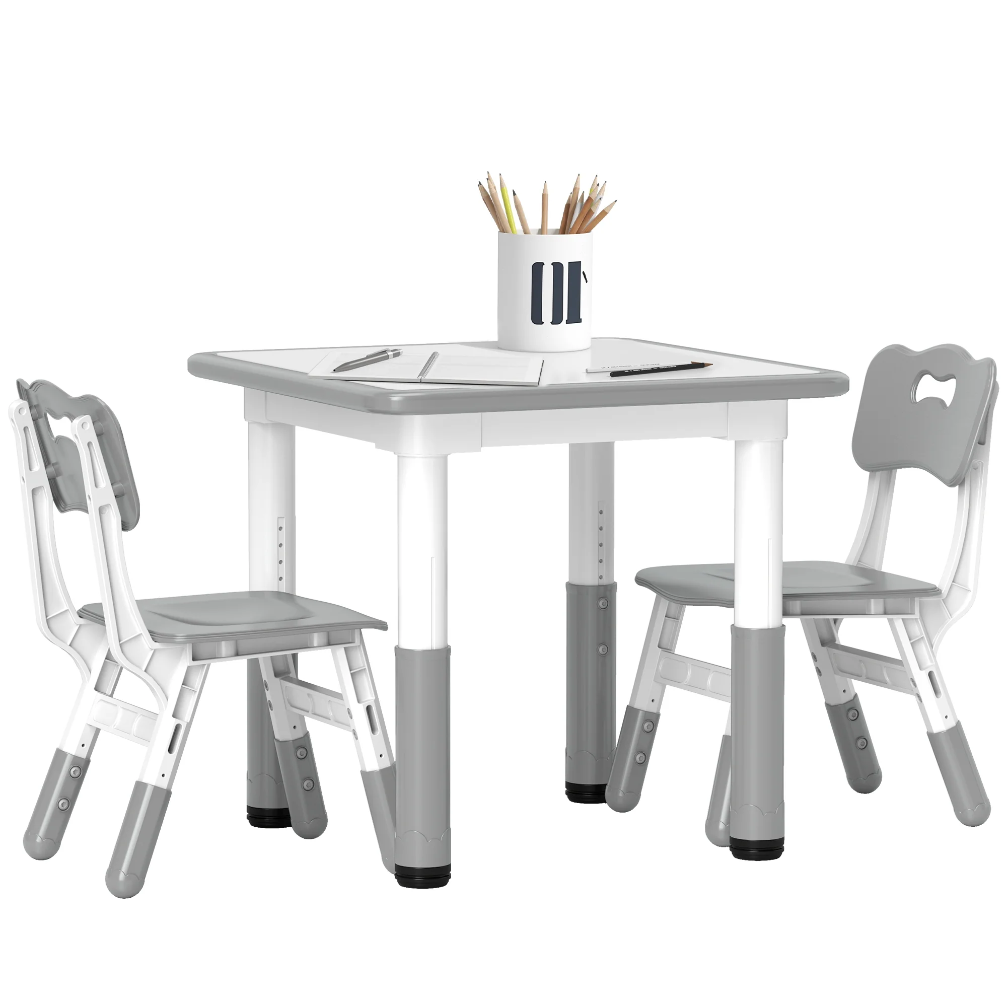 AIYAPLAY 3 Pcs Height Adjustable Kids Table And Chair Set For Playroom - Grey/Pink - Image 9