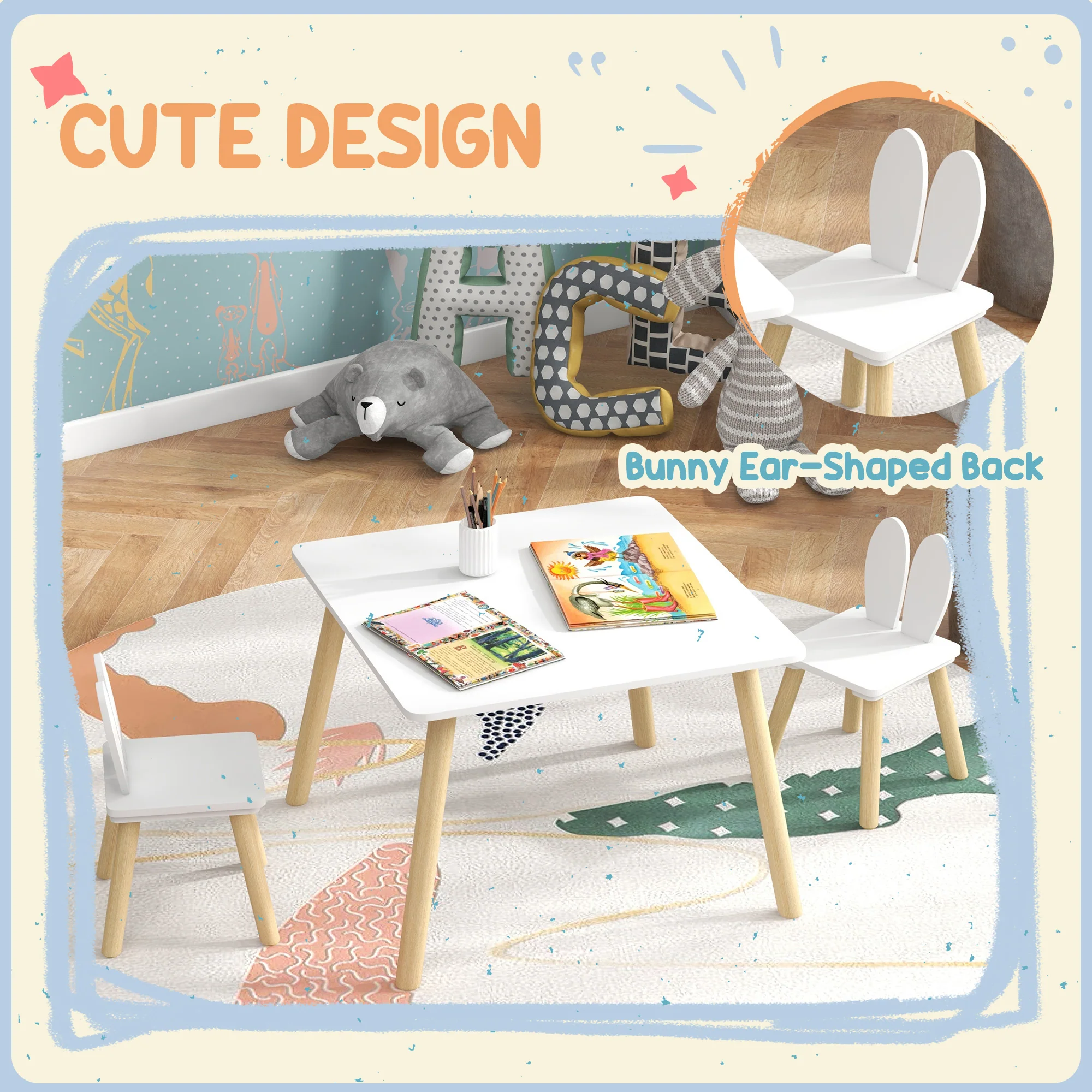 AIYAPLAY 3 Pieces Toddler Table And Chair Set For Nursery, Playroom, Classroom - Image 3