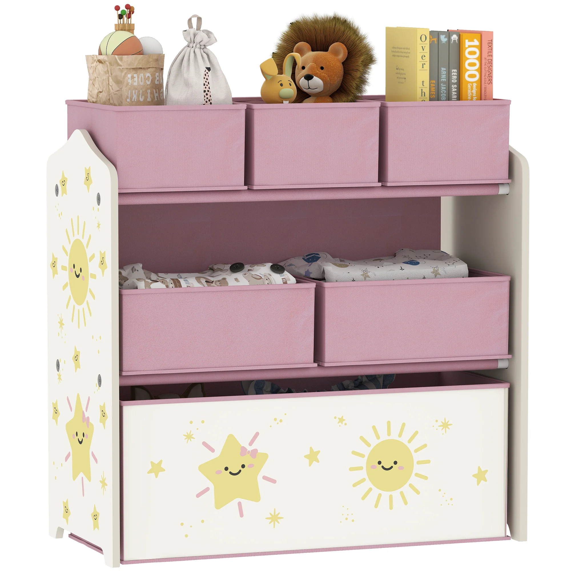 AIYAPLAY 3-Tier Kids Storage Shelf With 6 Removable Fabric Boxes, - Image 10