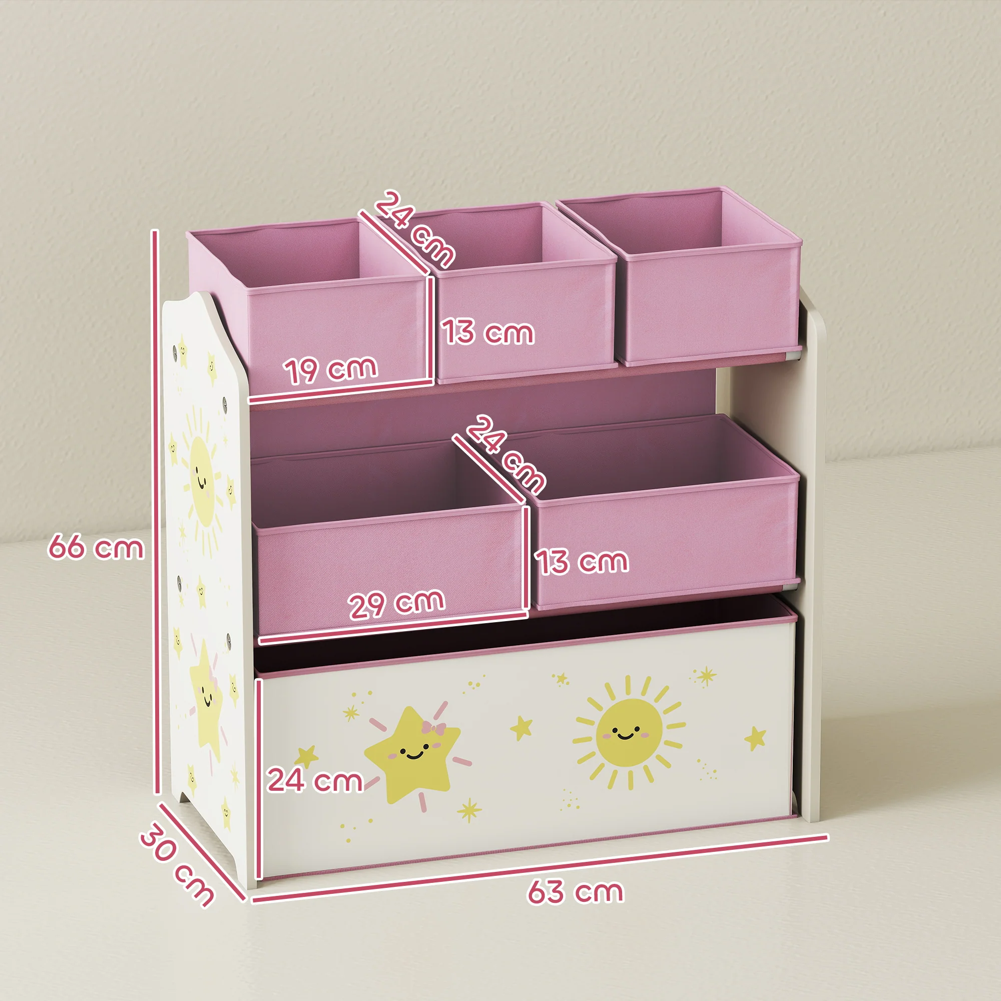 AIYAPLAY 3-Tier Kids Storage Shelf With 6 Removable Fabric Boxes, - Image 14
