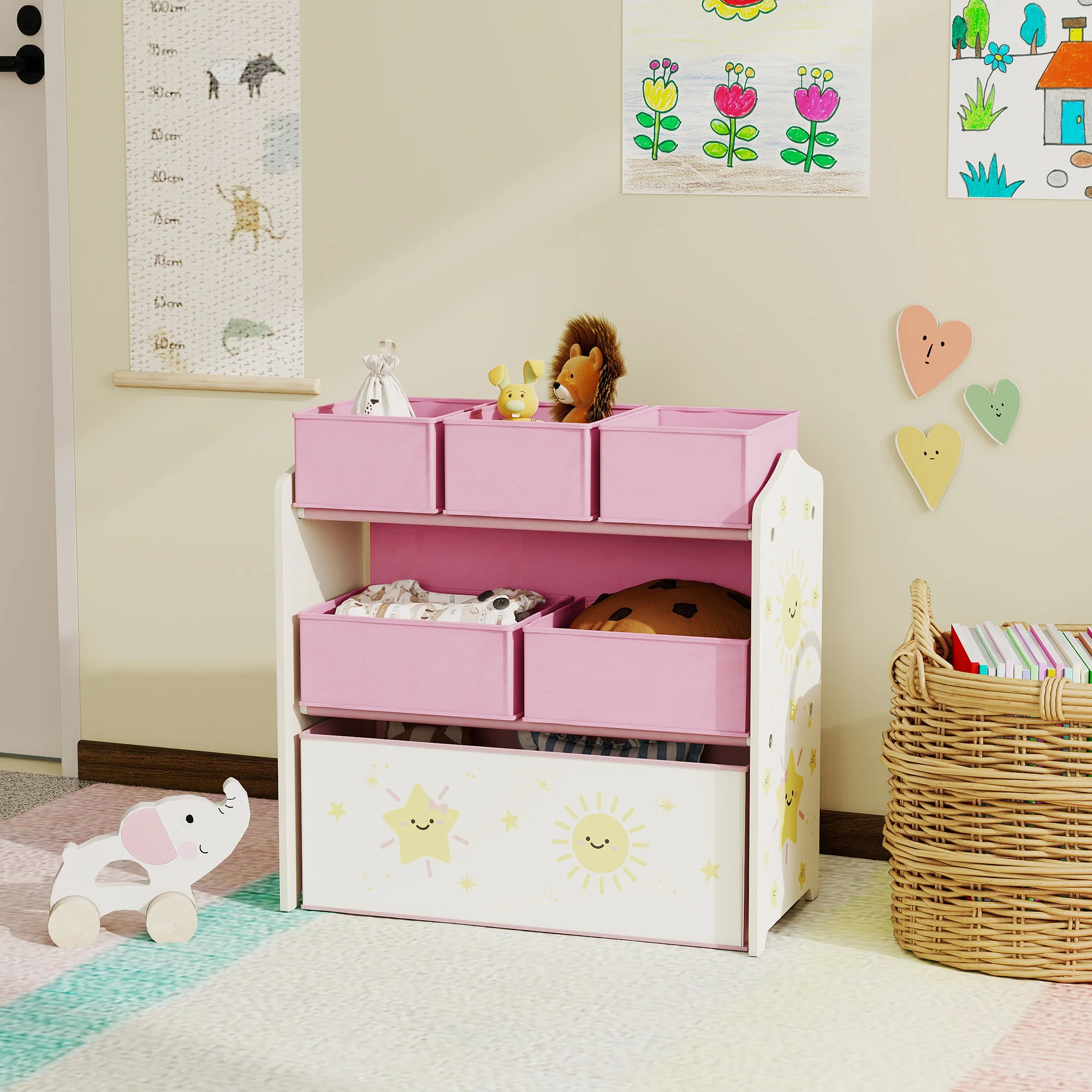 AIYAPLAY 3-Tier Kids Storage Shelf With 6 Removable Fabric Boxes, - Image 17