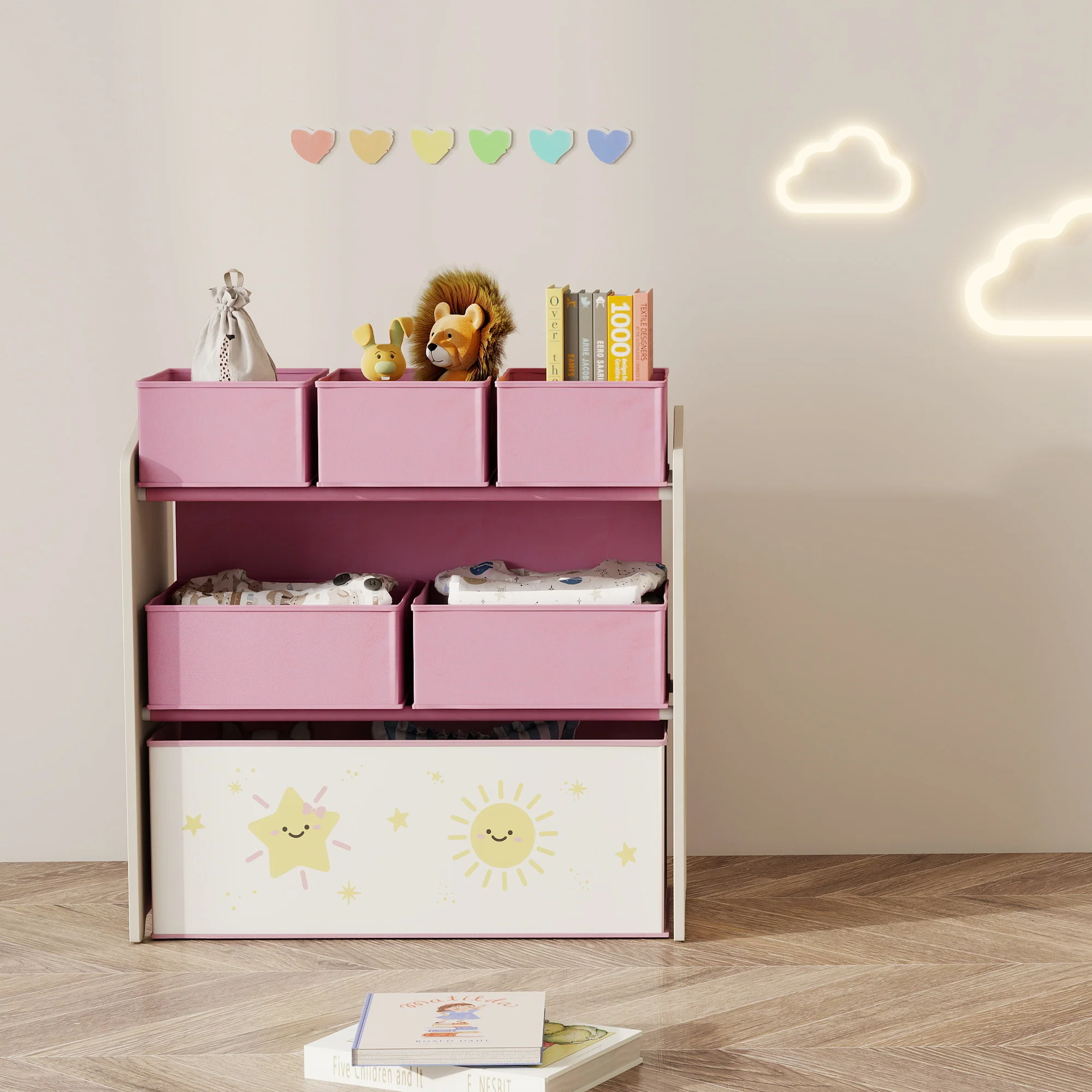 AIYAPLAY 3-Tier Kids Storage Shelf With 6 Removable Fabric Boxes, - Image 18