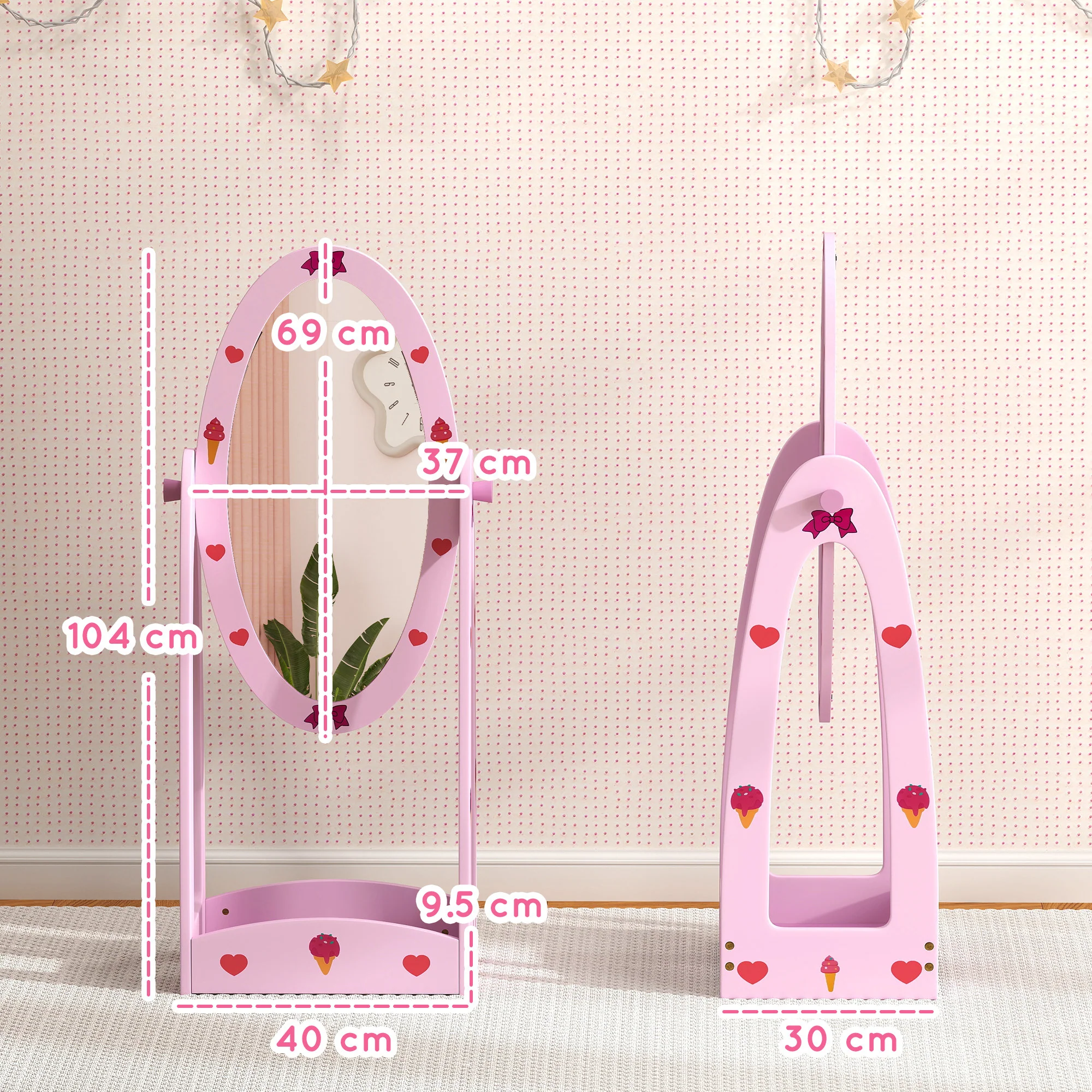 AIYAPLAY 360° Rotating Kids Full Length Mirror With Storage Shelf, Hot Pink - Image 5
