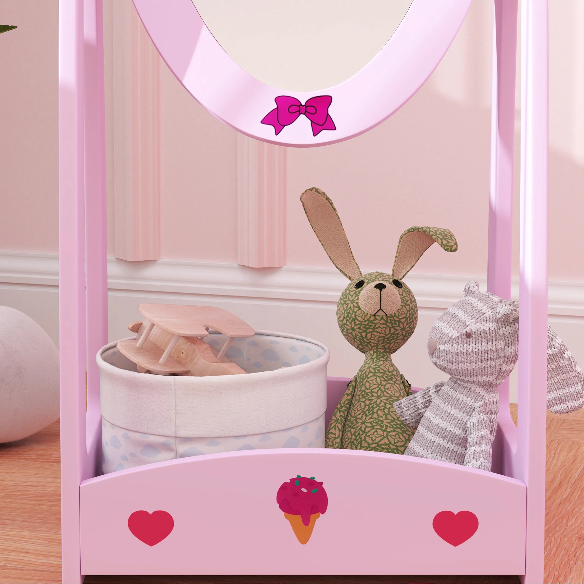AIYAPLAY 360° Rotating Kids Full Length Mirror With Storage Shelf, Hot Pink - Image 9