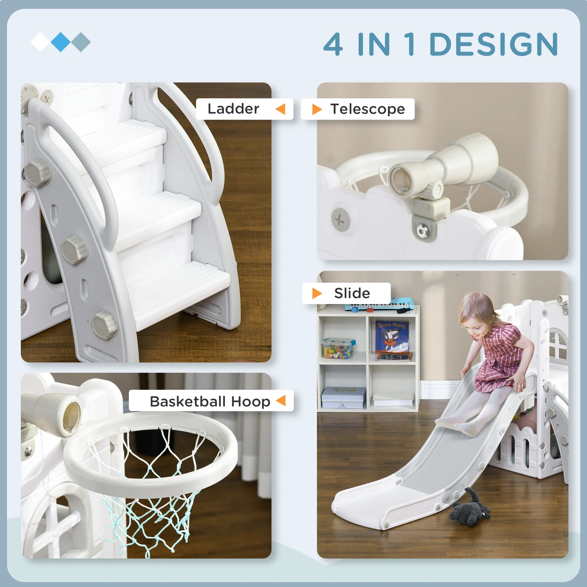 AIYAPLAY 4 In 1 Kids Slide For Indoor Use, For Toddlers 1-3 Years, Grey - Image 3
