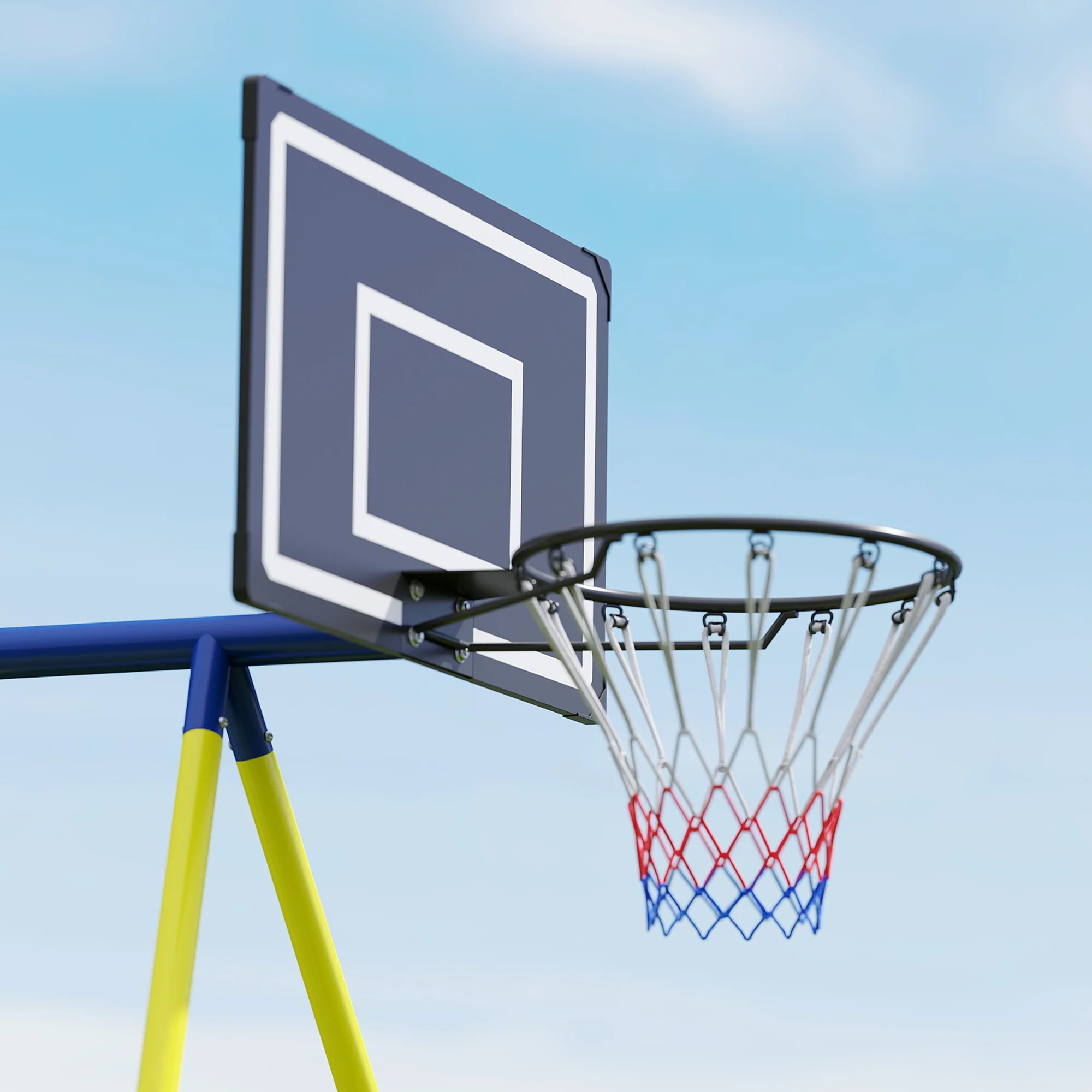 AIYAPLAY 4-in-1 Kids Swing Set With Swing, Basketball Hoop, Football Goal - Image 9