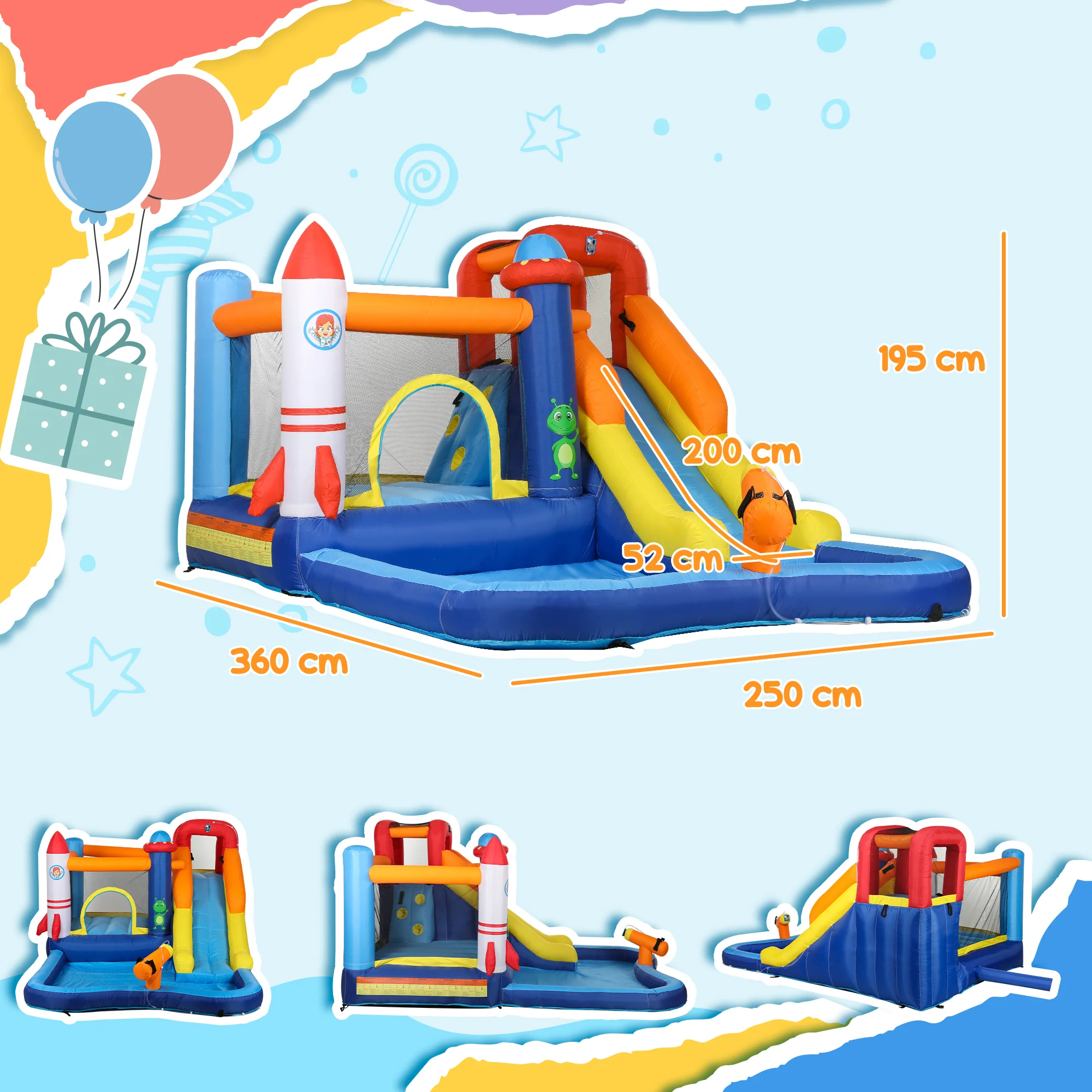 AIYAPLAY 5 in 1 Bouncy Castle for Children with 550W Blower, Water Slide - Image 5