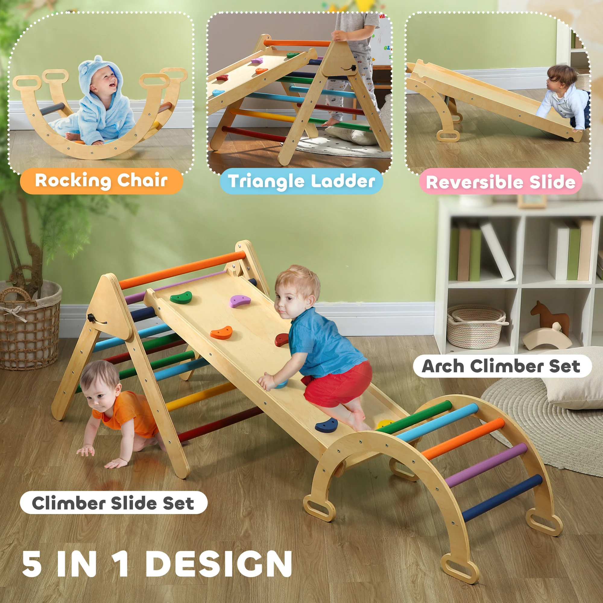 AIYAPLAY 5 in 1 Toddler Climbing Frame with Ramp, Arch, for 18-48 Months - Image 3