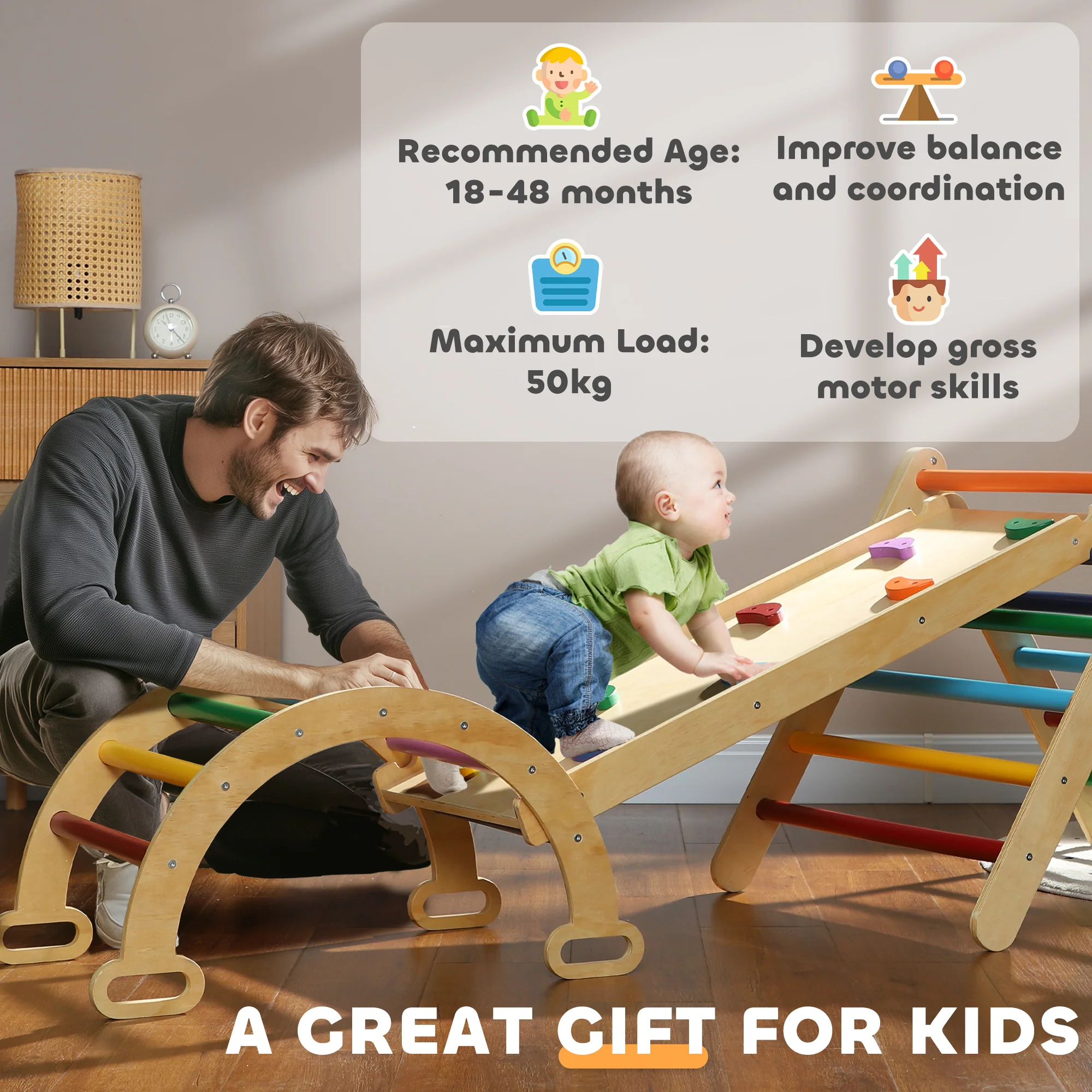 AIYAPLAY 5 in 1 Toddler Climbing Frame with Ramp, Arch, for 18-48 Months - Image 8