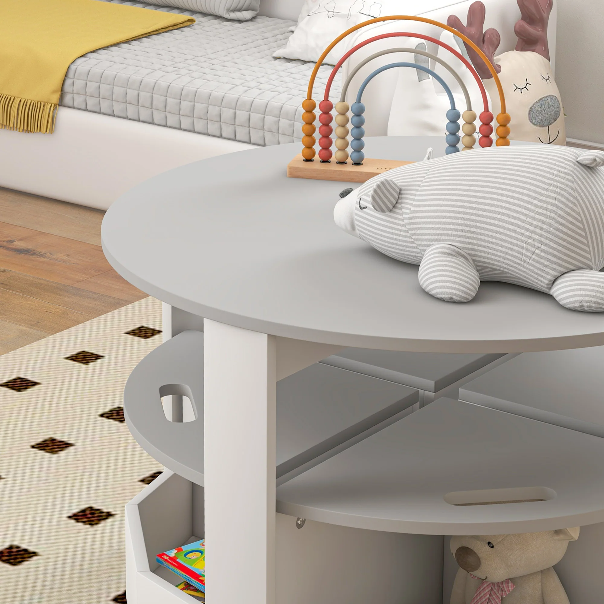 AIYAPLAY 5-Piece Kids Table and Chairs Set w/ Storage for 3-8 Years Old-Grey - Image 9