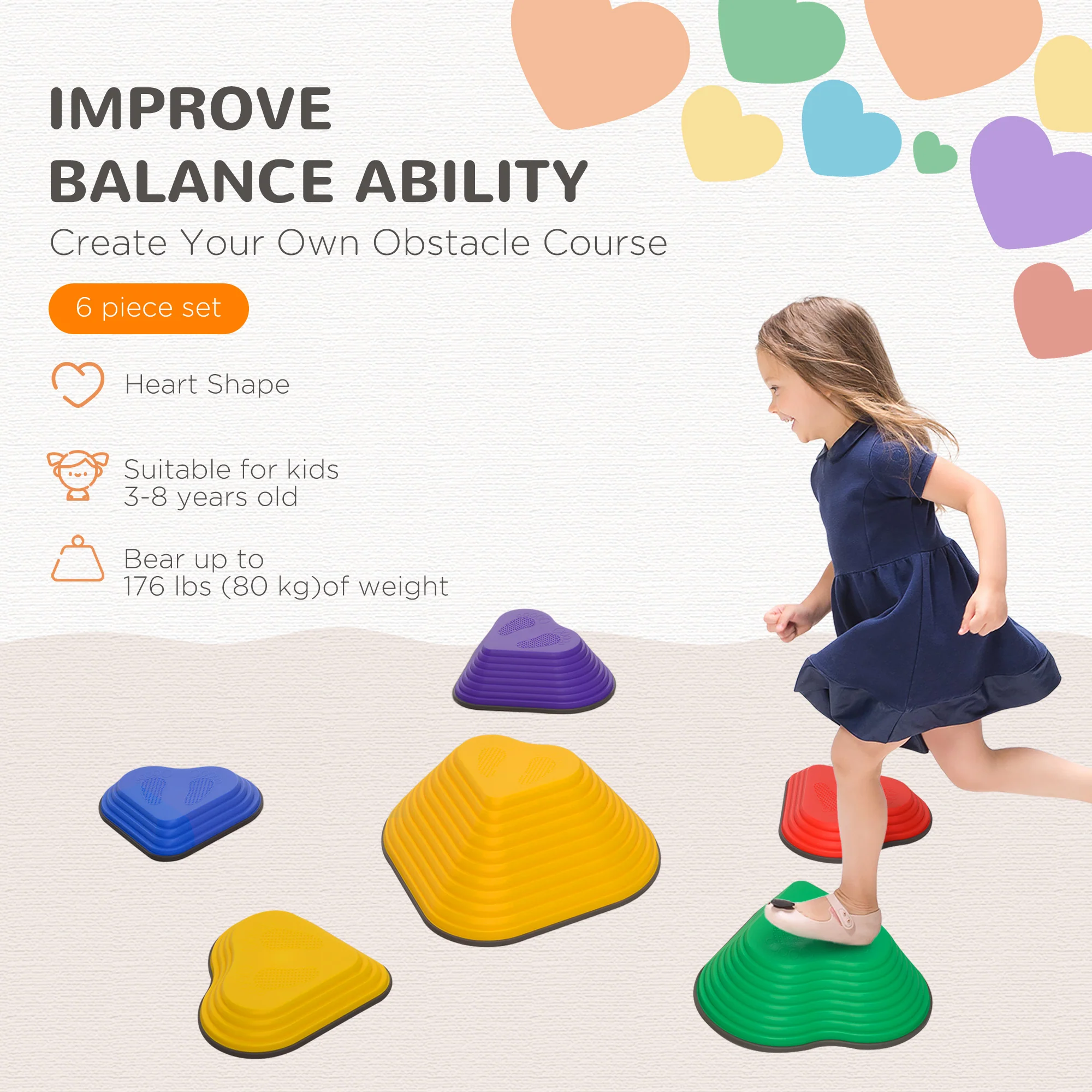 AIYAPLAY 6PCs Kids Stepping Stones, Non-Slip Stackable River Stones - Image 4