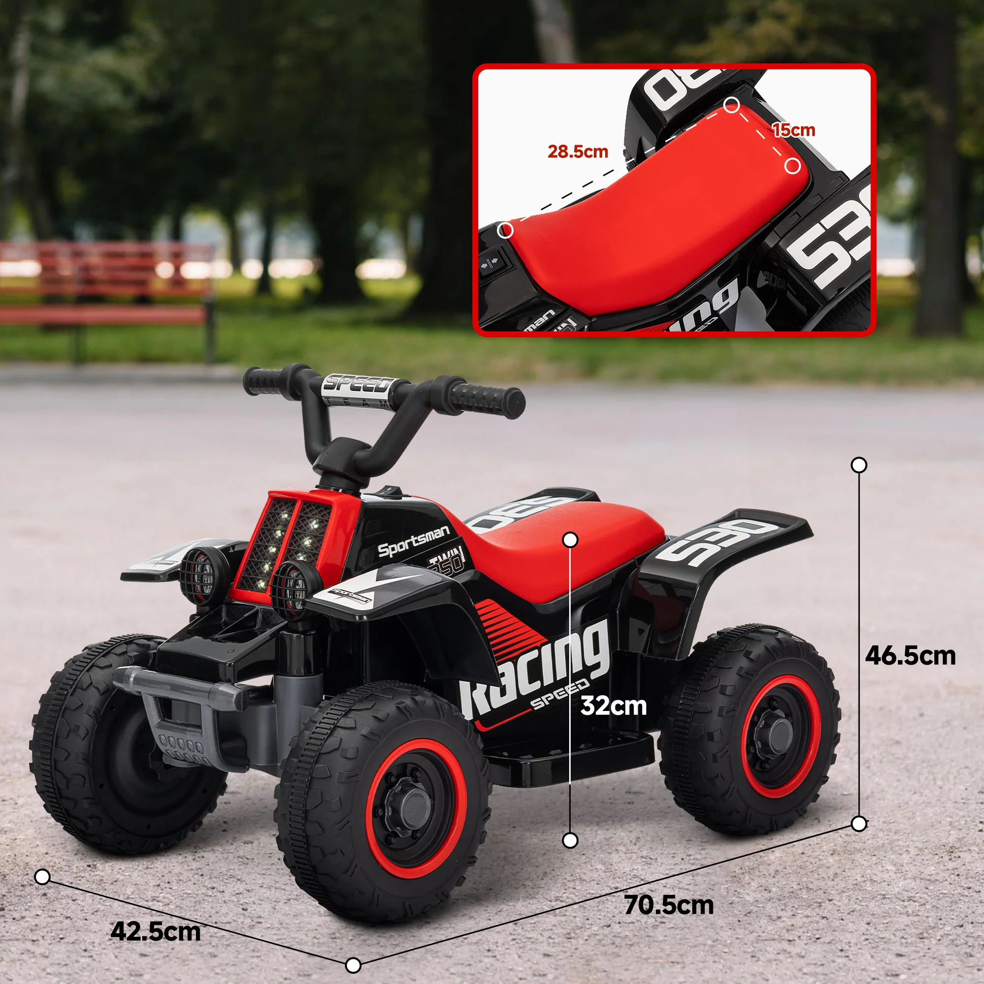 AIYAPLAY 6V Electric Quad Bike For Kids W/ Forward Backward, Black And Red - Image 5