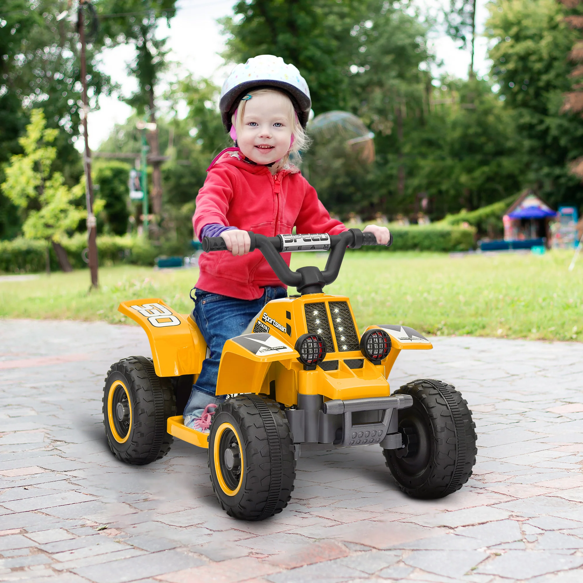 AIYAPLAY 6V Electric Quad Bike For Kids W/ Forward Backward - Yellow/Pink - Image 2
