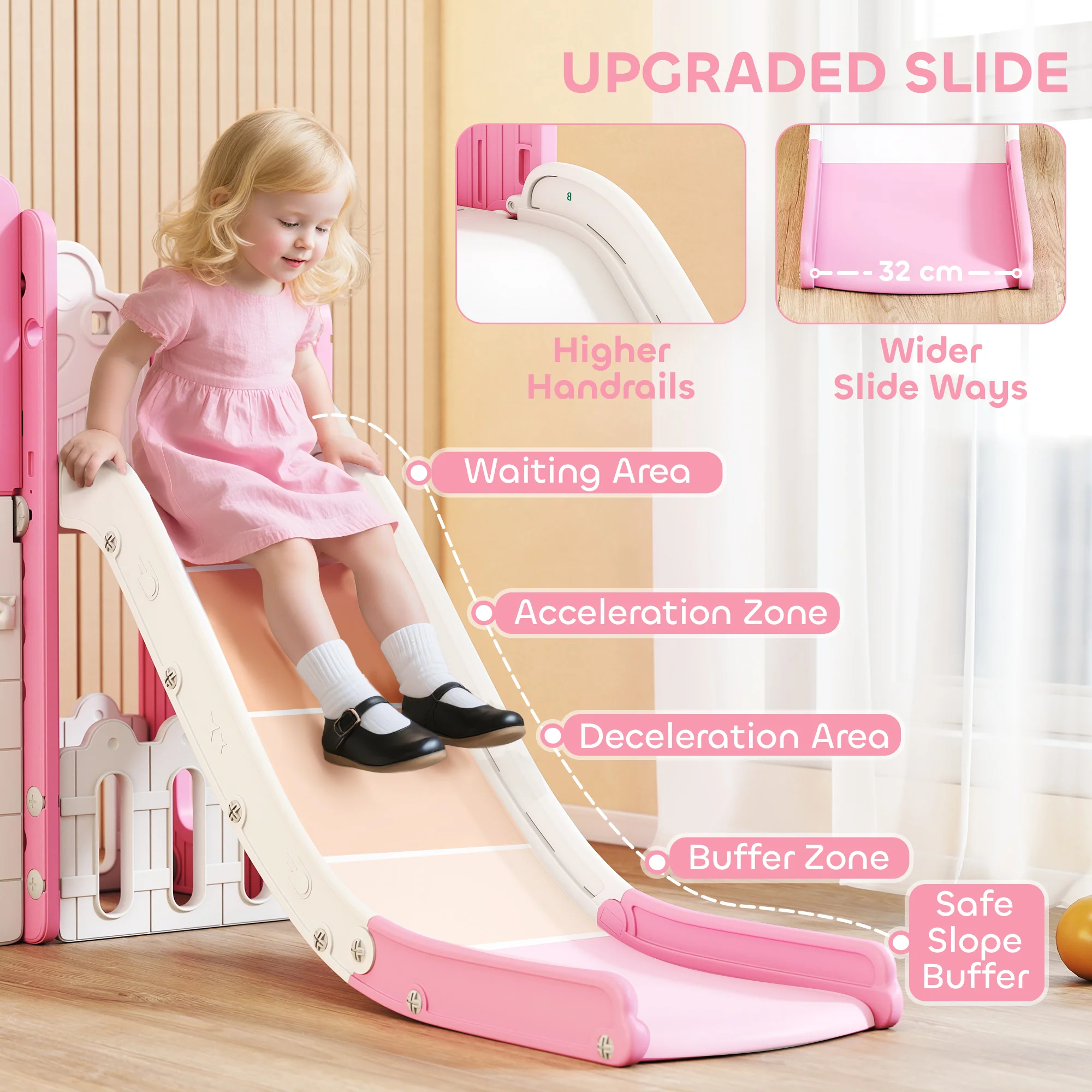 AIYAPLAY 7 In 1 Toddler Slide Set, Frog Theme Playset With Basketball Hoop - Image 4