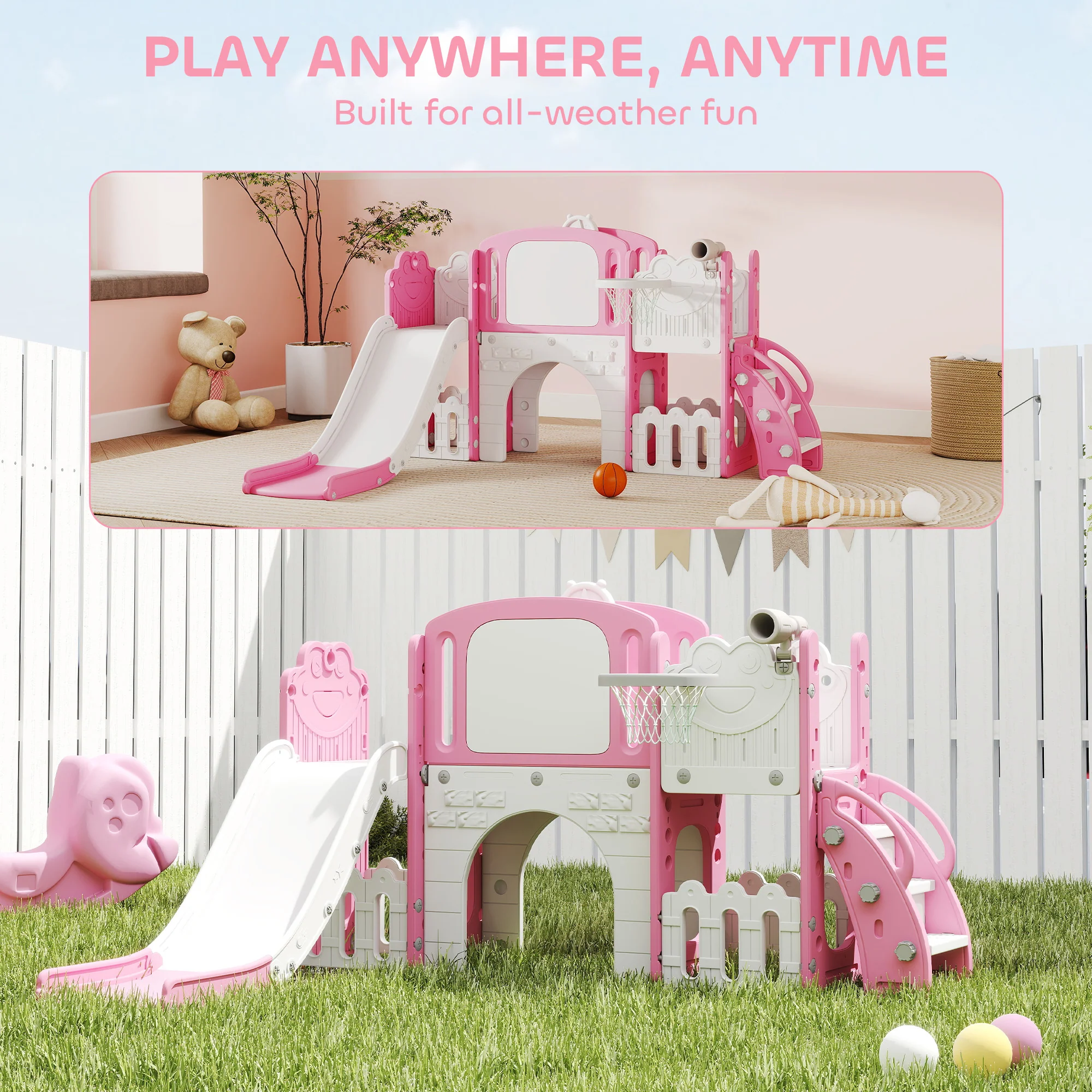 AIYAPLAY 7 In 1 Toddler Slide Set, Frog Theme Playset With Basketball Hoop - Image 8