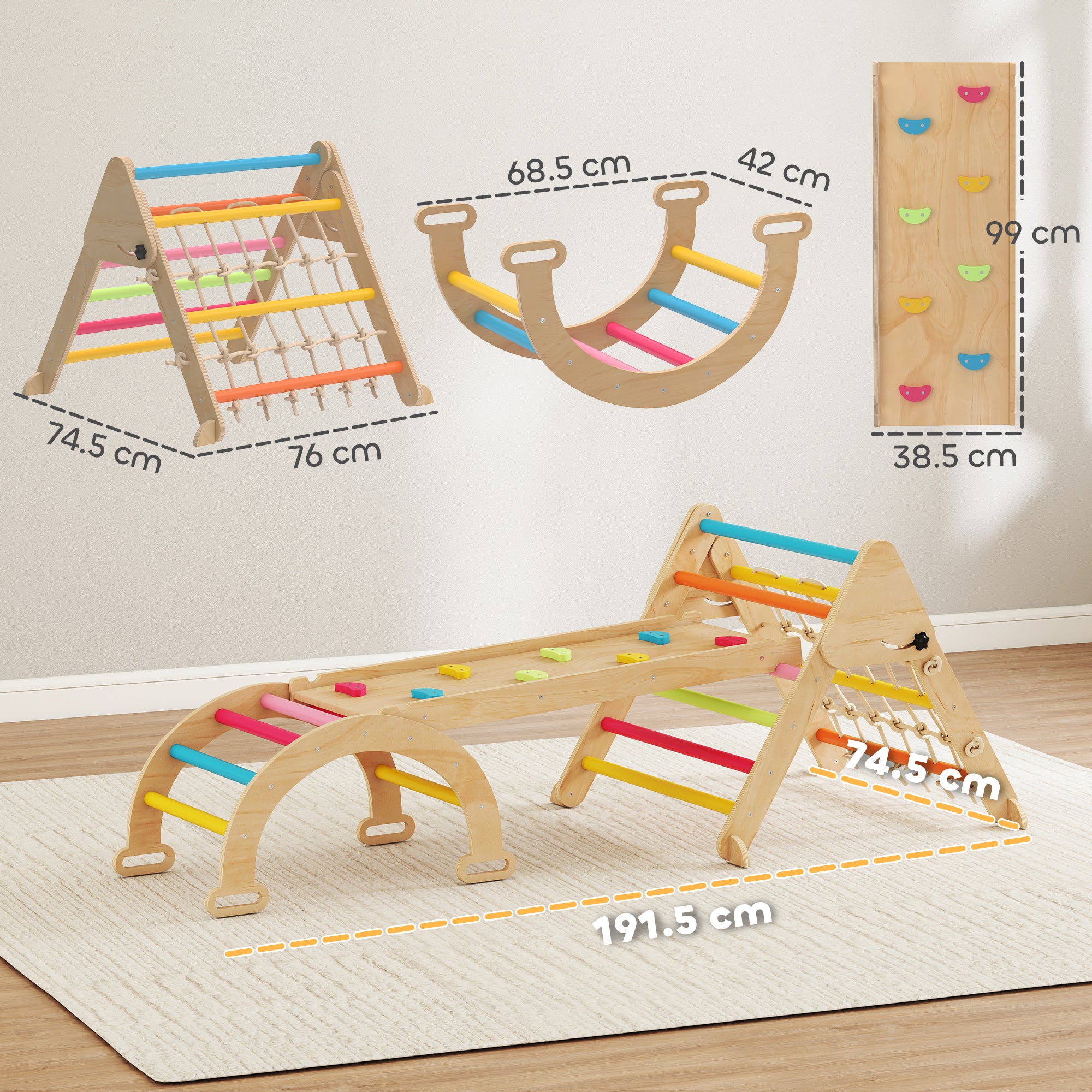 AIYAPLAY 8-in-1 Toddler Climbing Frame, Play Triangle Set, Multicolour - Image 5