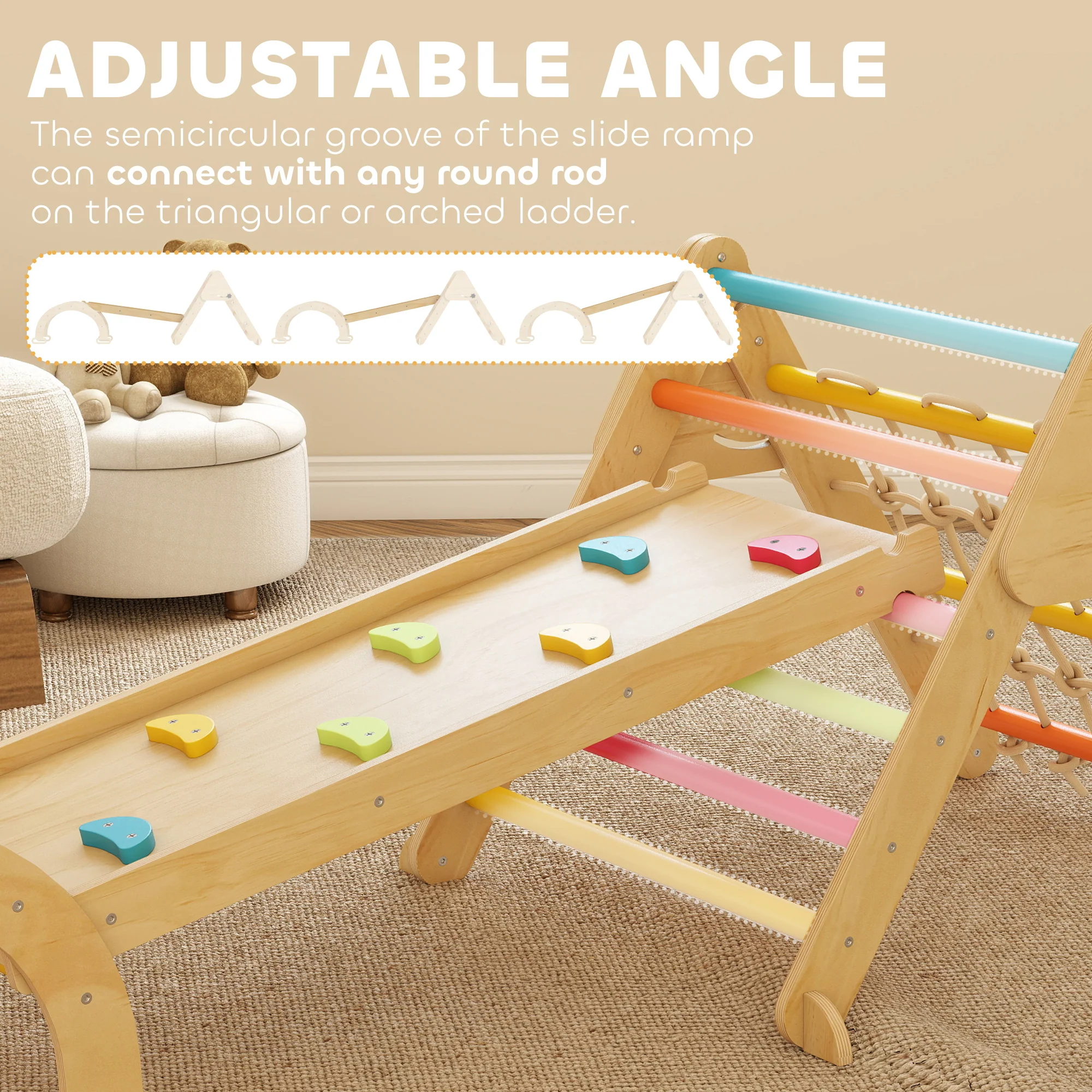 AIYAPLAY 8-in-1 Toddler Climbing Frame, Play Triangle Set, Multicolour - Image 6