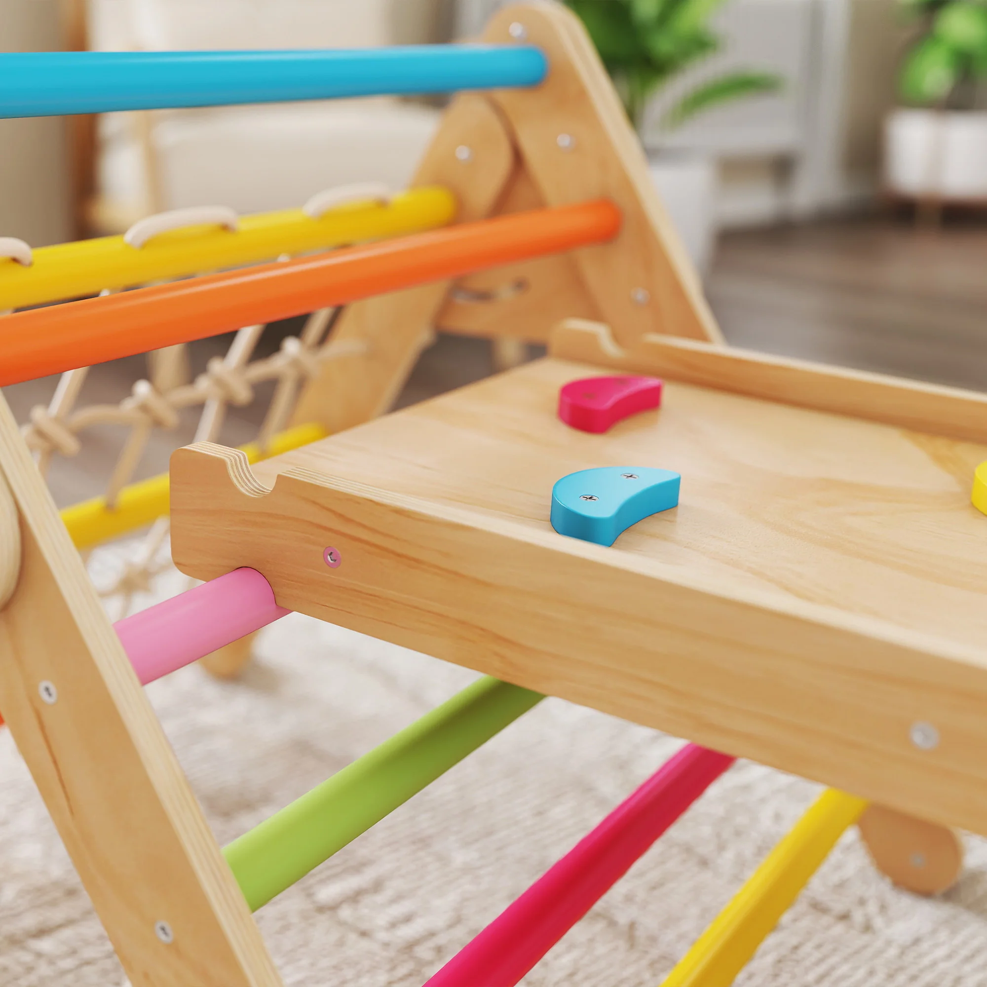 AIYAPLAY 8-in-1 Toddler Climbing Frame, Play Triangle Set, Multicolour - Image 9